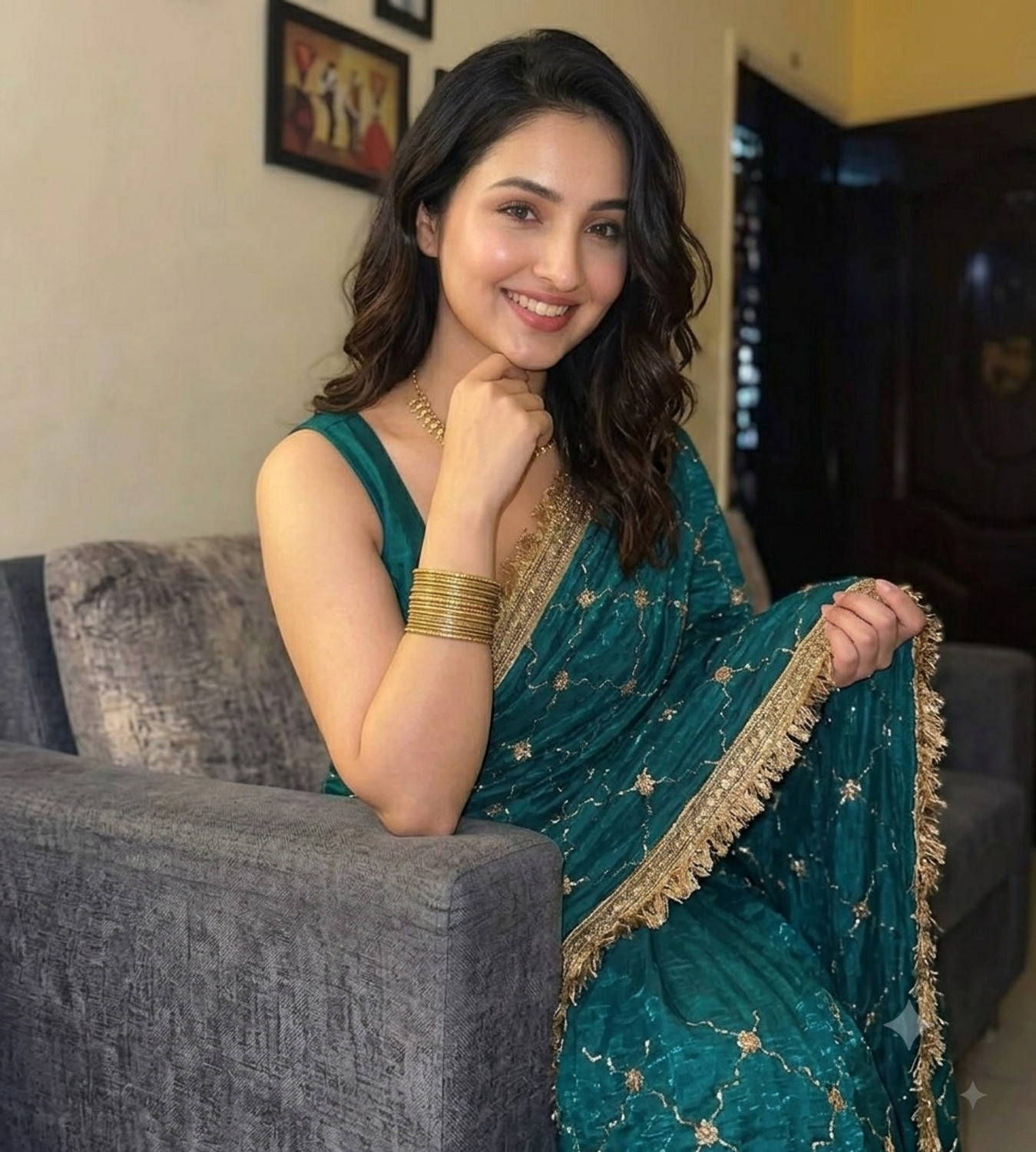 Image of ARTSUTRAA Embroidered Bollywood Pure Silk Saree (Multicolor)