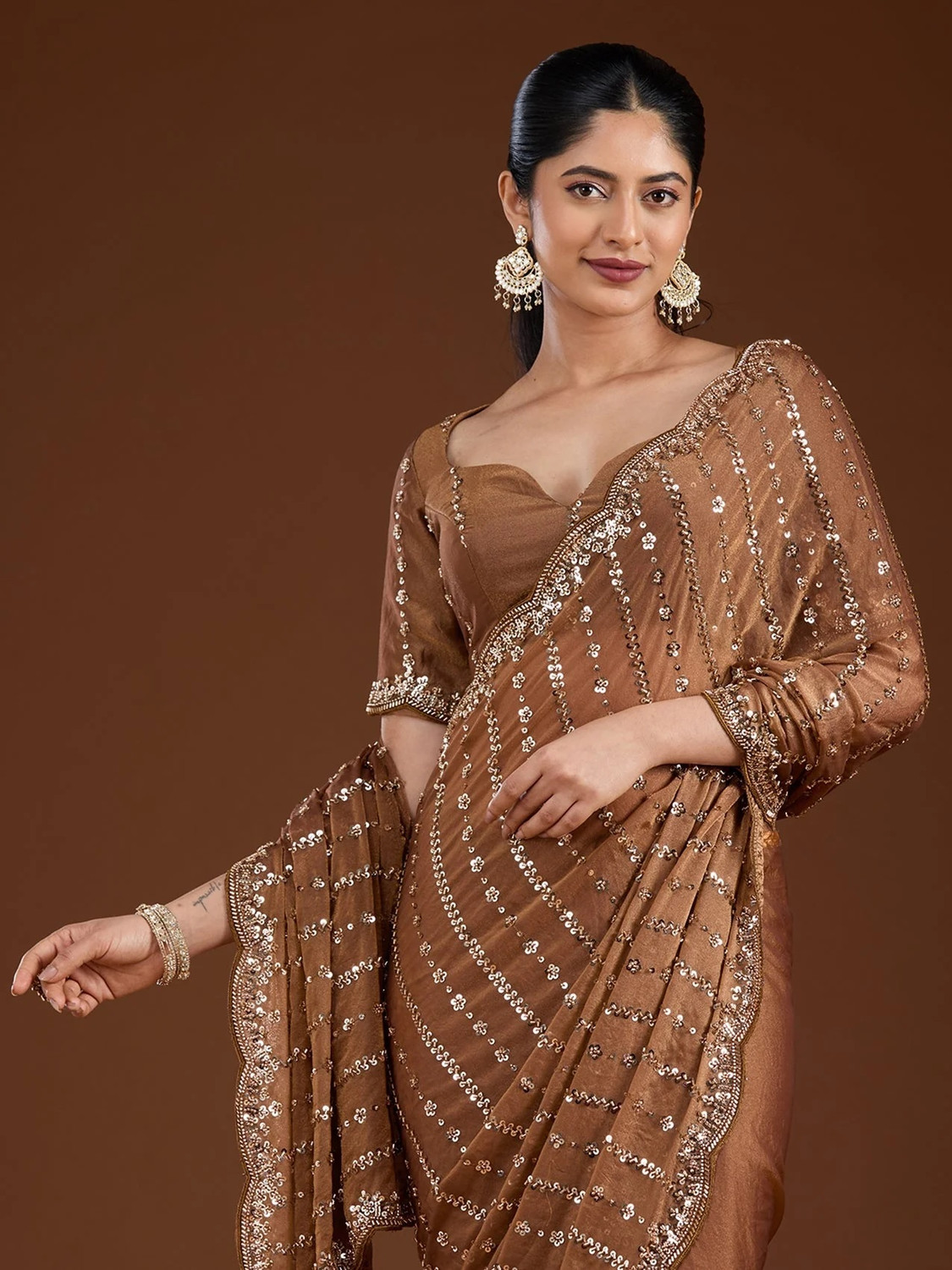 Image of Riddhi textile Hub Embellished, Embroidered Bollywood Satin Saree