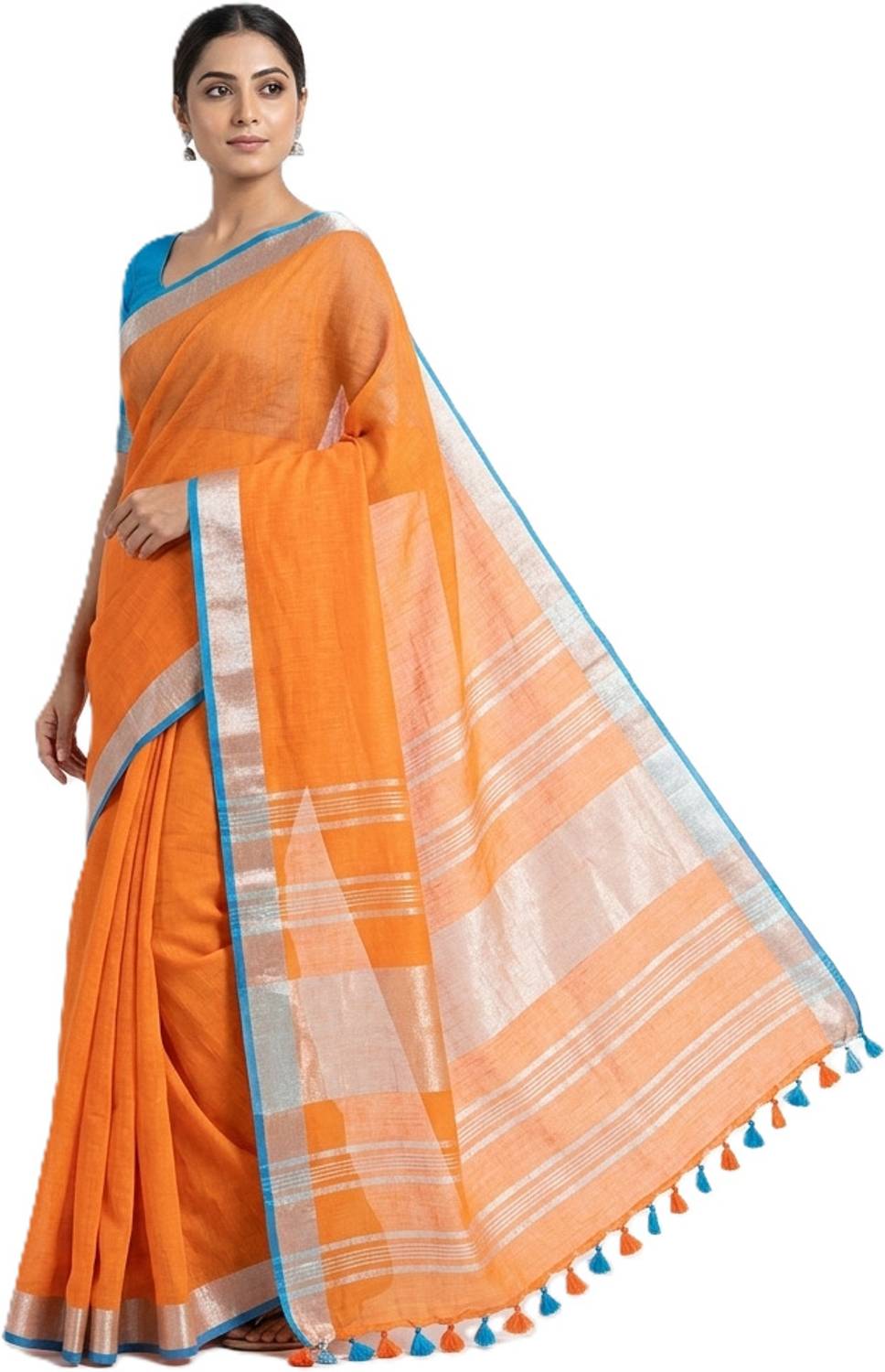 Aamir Fashion Textile Solid/Plain Bhagalpuri Handloom Cotton Linen Saree