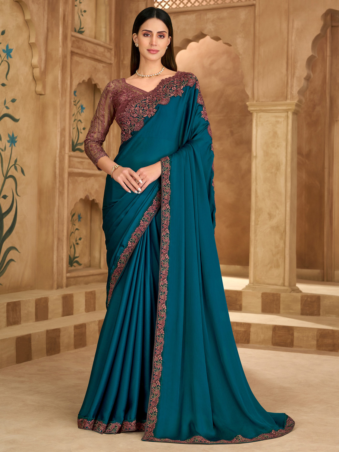 Image of Tasrika Embroidered Bollywood Satin Saree