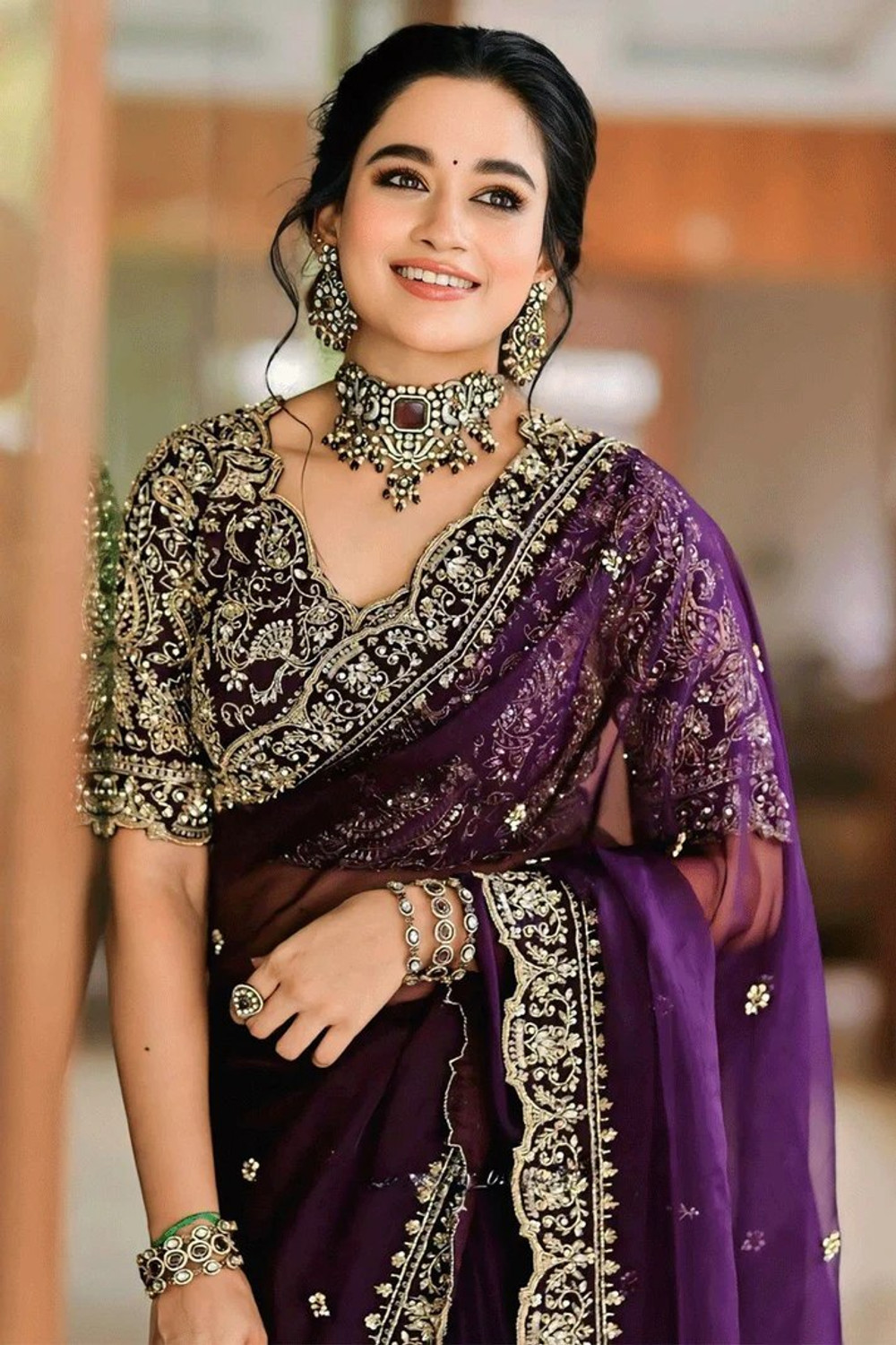 Image of KRISHNACOLLECTION9 Embroidered, Embellished, Paisley, Self Design Bollywood Pure Silk Saree