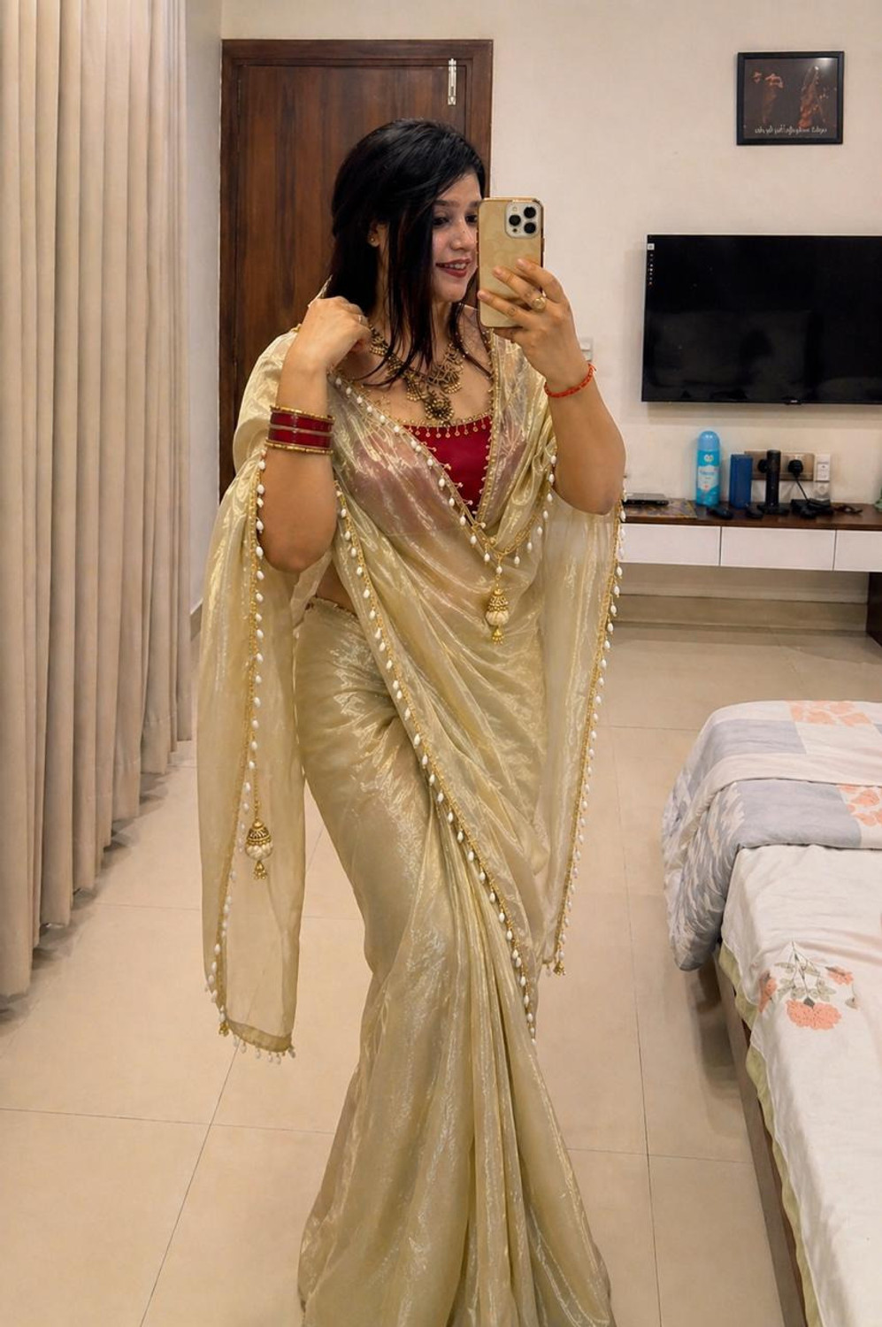 Image of sadala culture Printed Bollywood Silk Blend, Tissue Saree