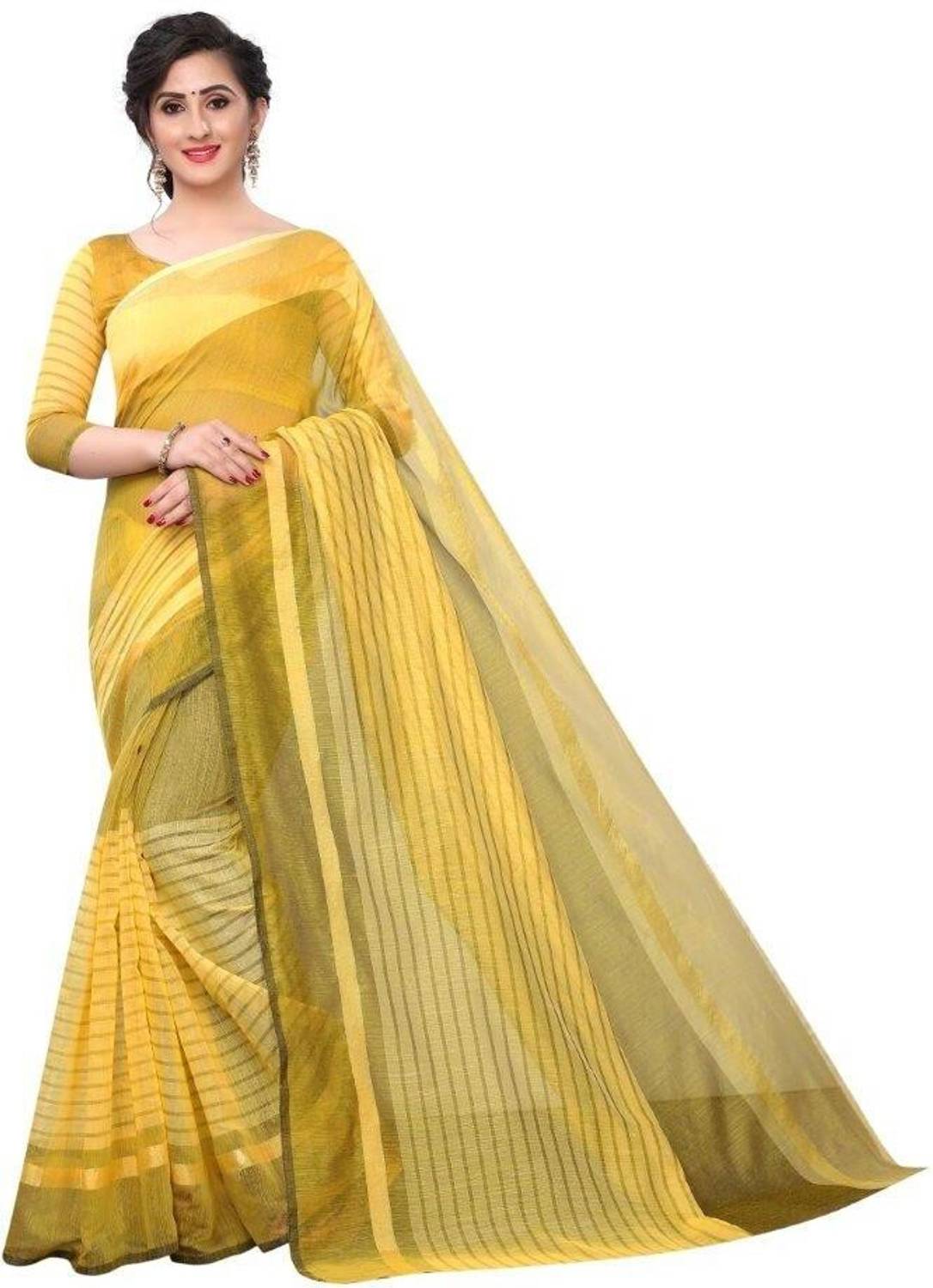 WhiteCloud Striped Banarasi Cotton Silk Saree