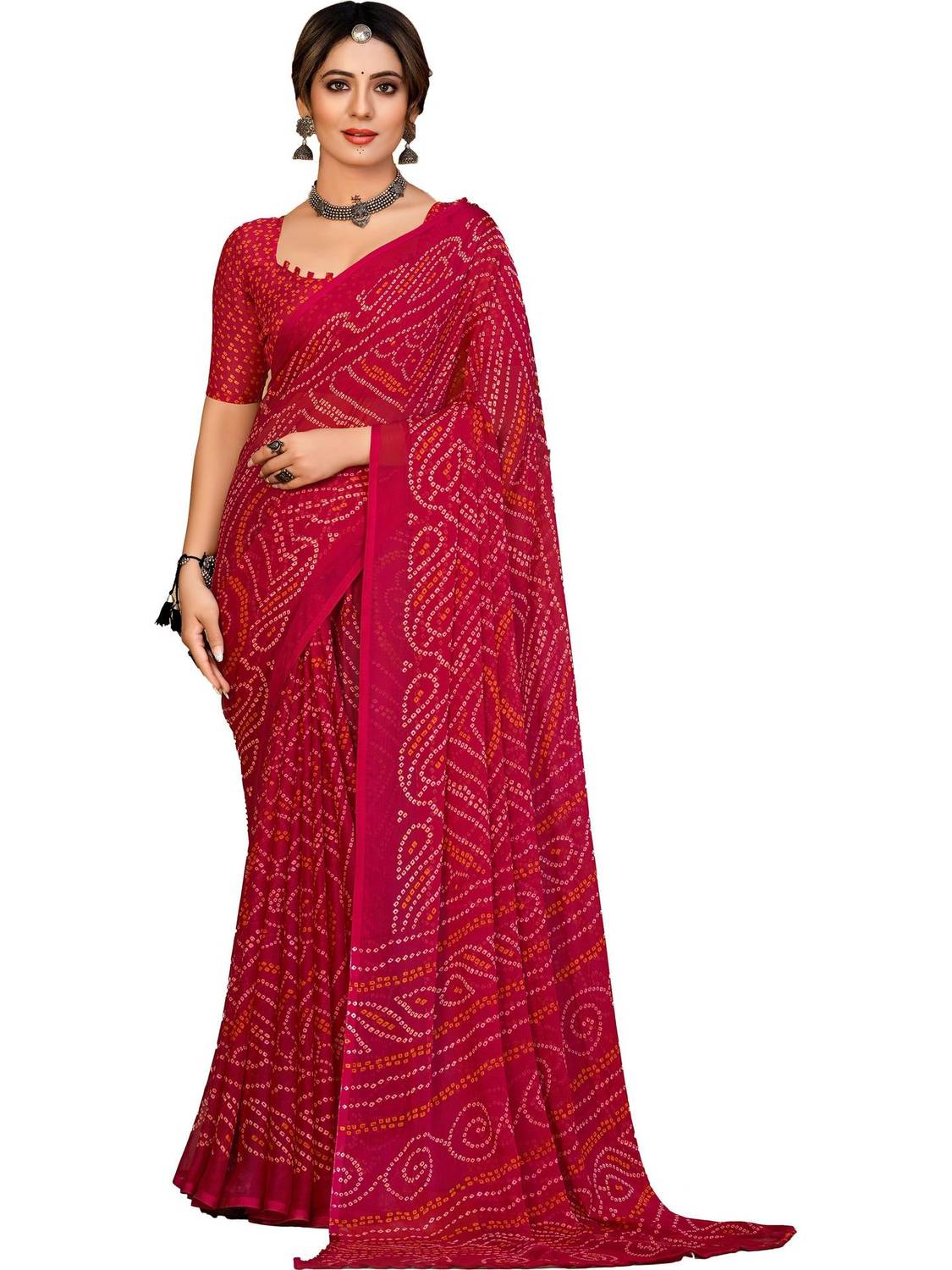 INDONIQ Graphic Print, Printed Bollywood Chiffon, Georgette Saree