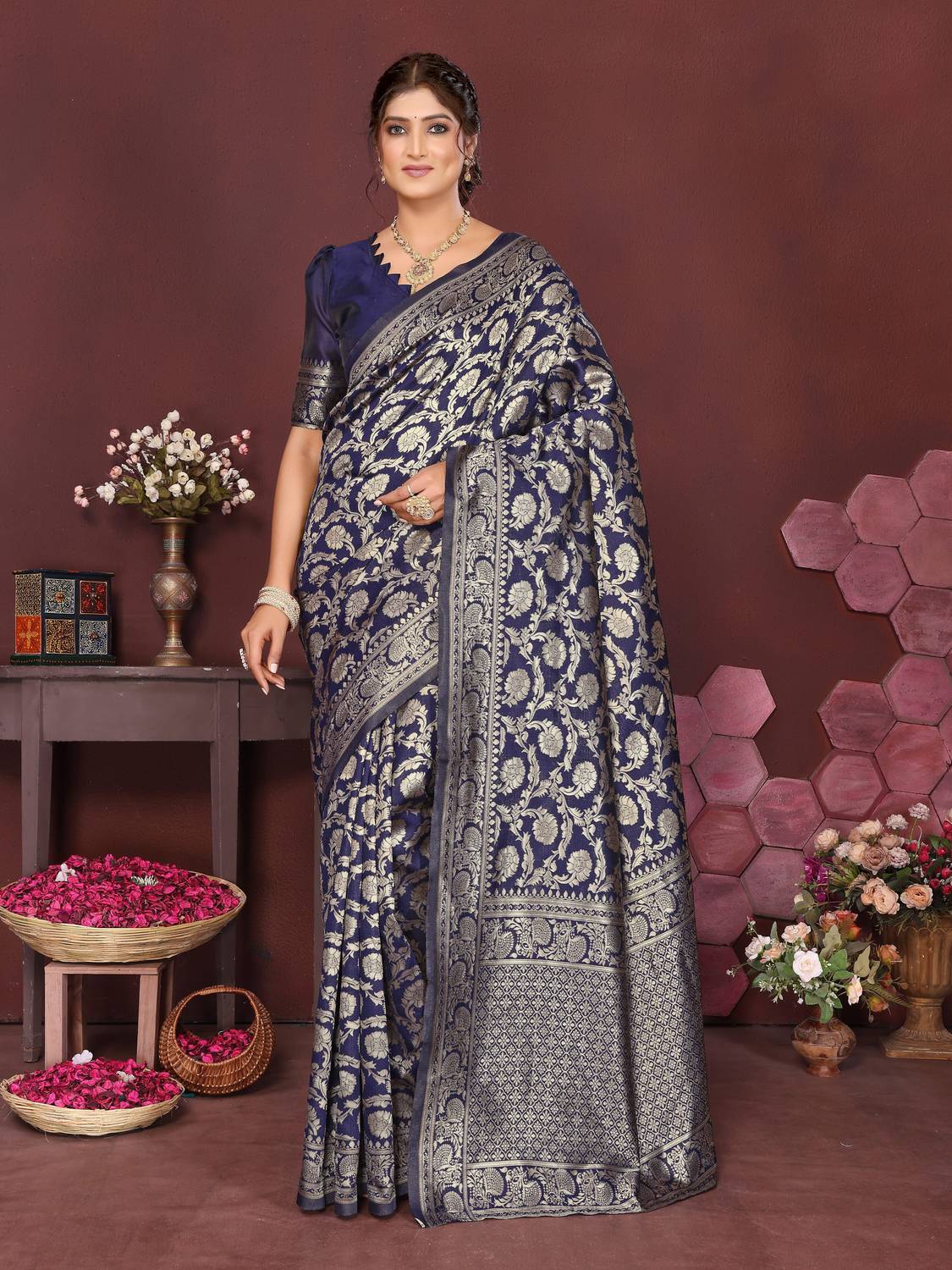 Aadvika Woven Kanjivaram Art Silk, Pure Silk Saree