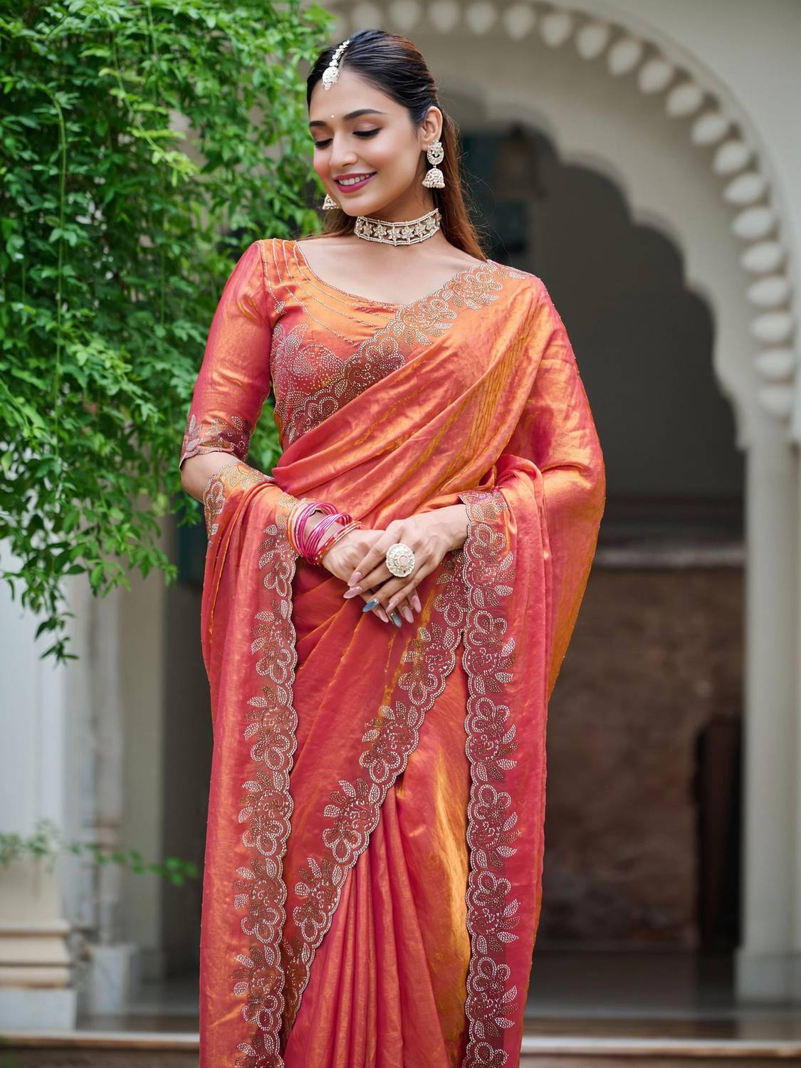 Anjani Textile Solid/Plain Bollywood Tissue, Pure Silk Saree