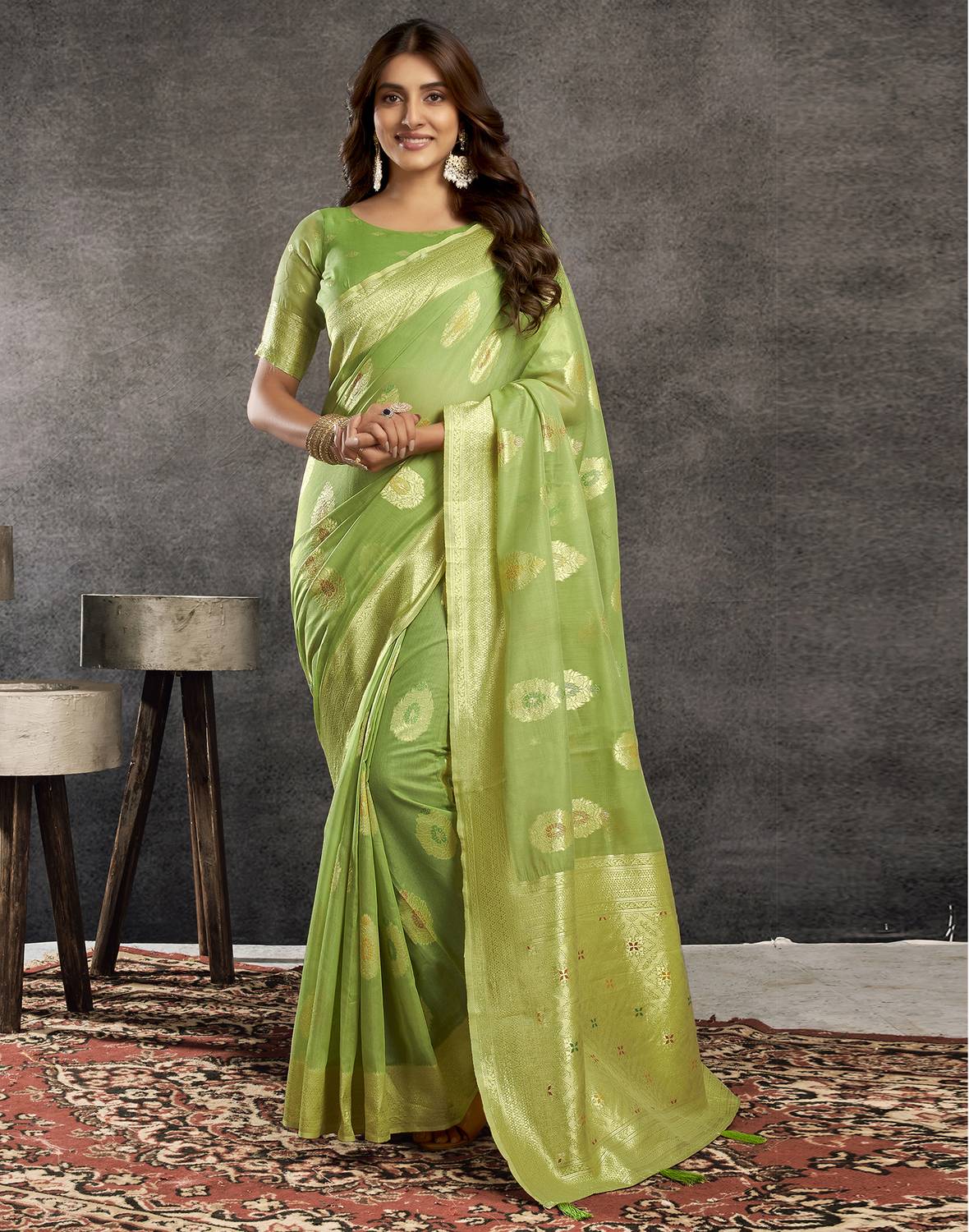 Satrani Dyed, Woven, Embellished Chanderi Silk Blend Saree (Light