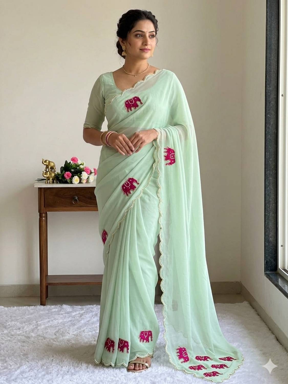 SDGRATITUDE Embroidered, Floral Print Daily Wear Georgette Saree