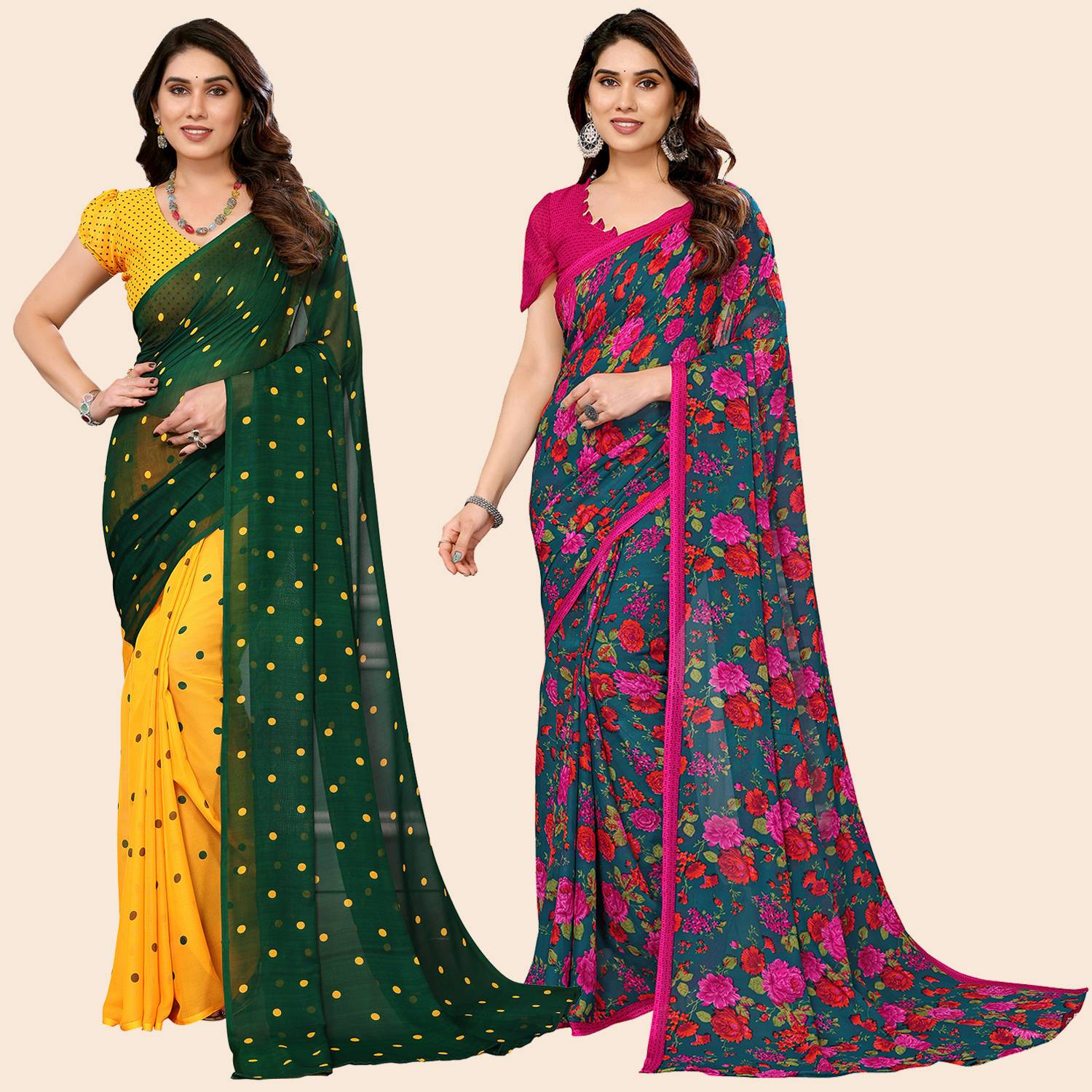 Anand Sarees Paisley, Ombre, Geometric Print, Floral Print, Striped, Checkered, Self Design, Printed Daily Wear Georgette Saree
