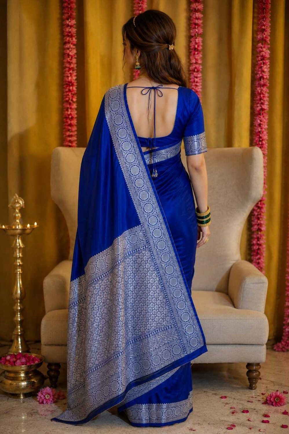 Image of Sijileen Woven Banarasi Silk Blend, Satin Saree