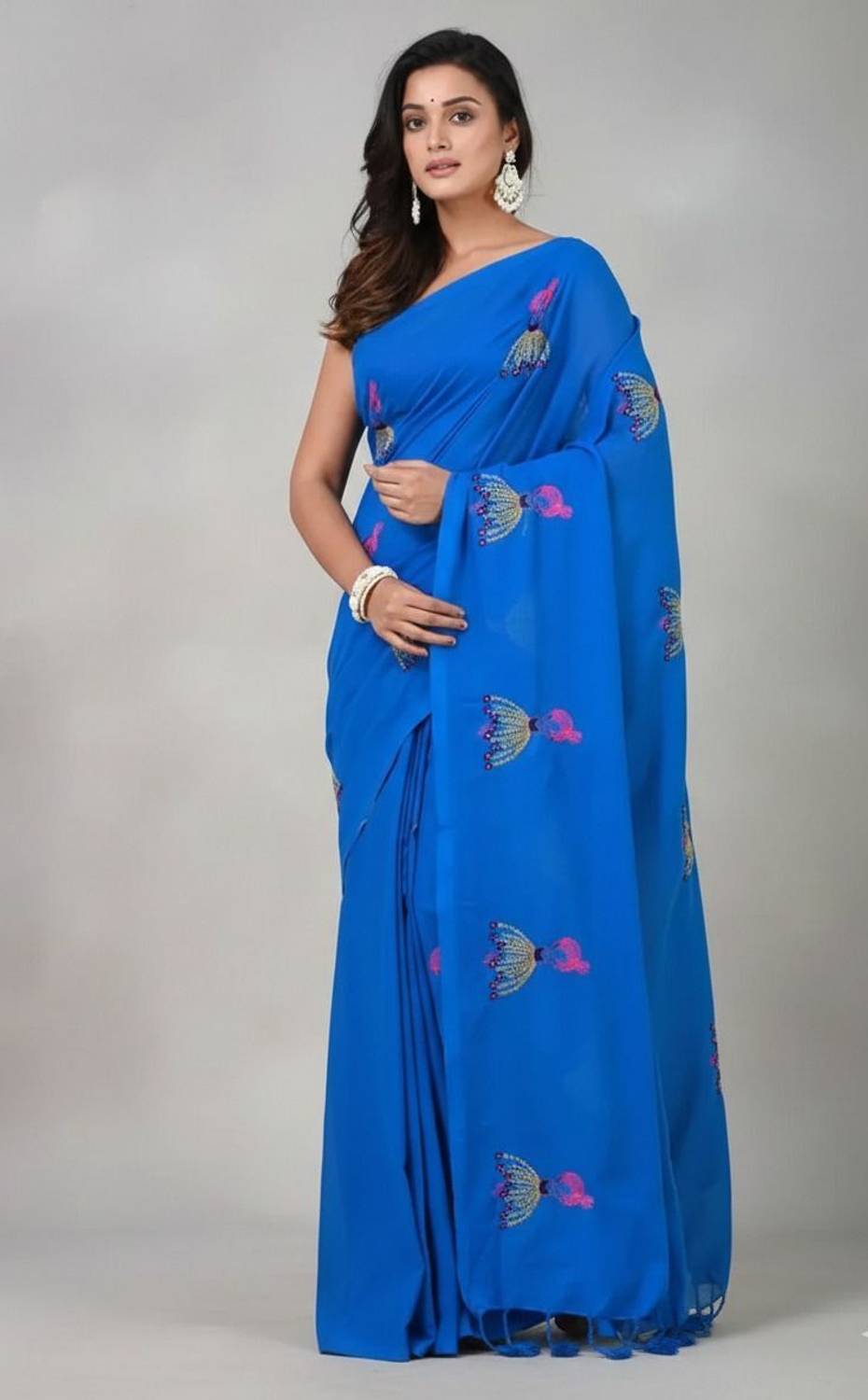 BargitFashion Embroidered Handloom Pure Cotton, Khadi Saree