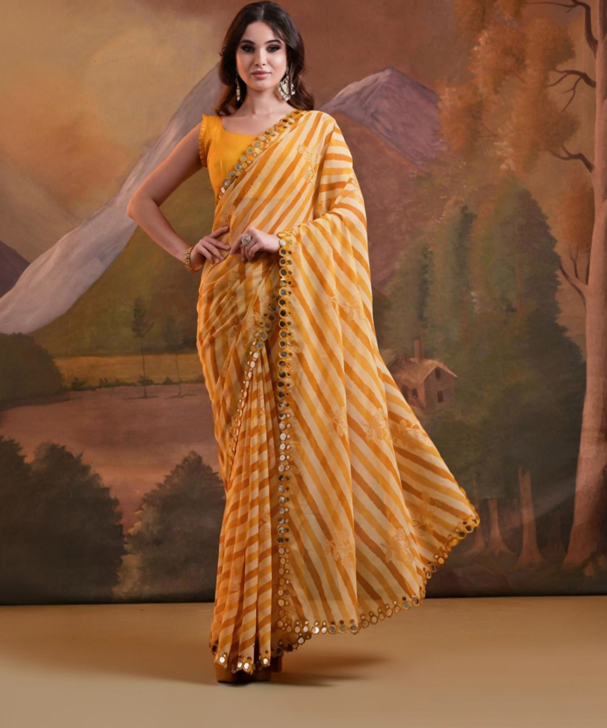 Image of Clemira Striped Bollywood Georgette Saree