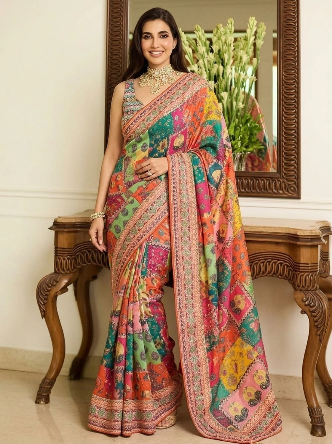Image of saanvi Embroidered Kalamkari Silk Blend Saree