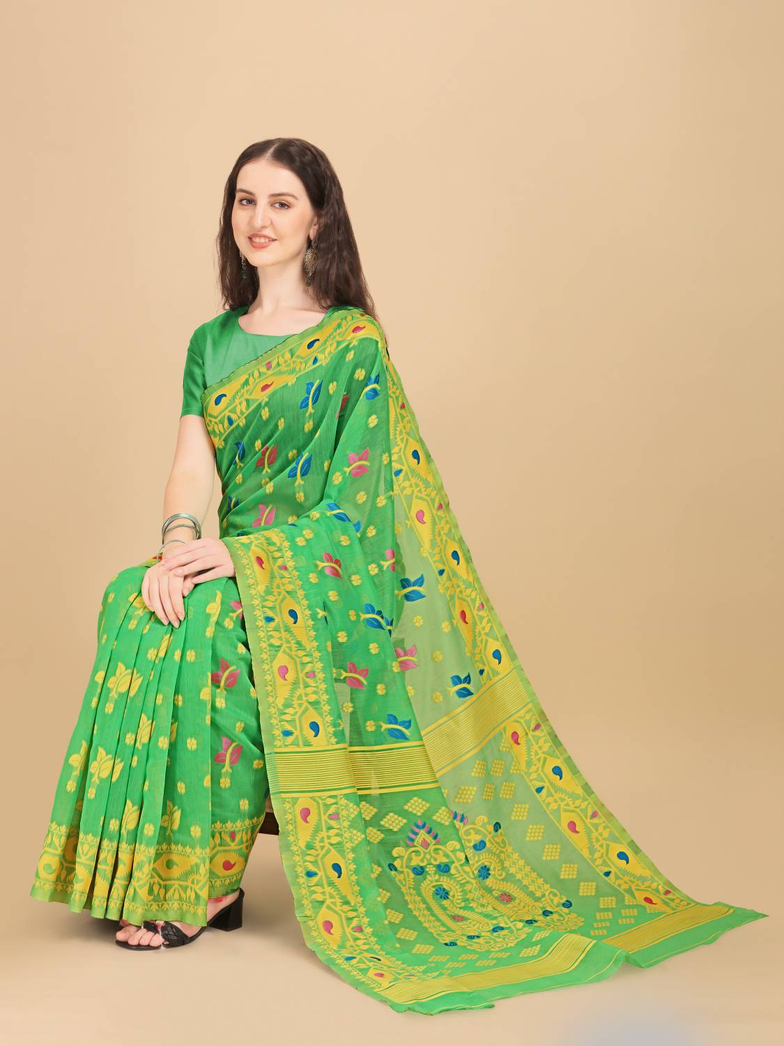Calytrix Woven Jamdani Pure Cotton Saree