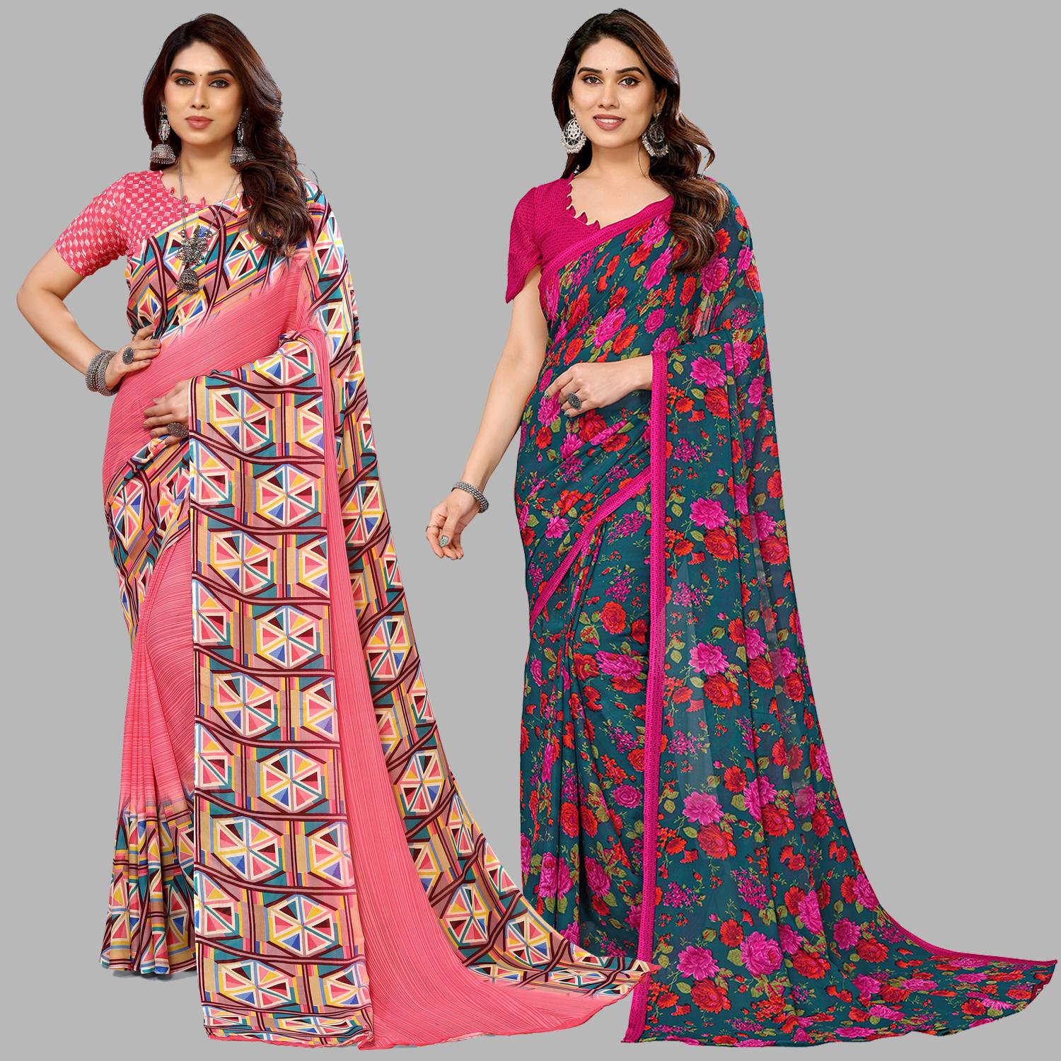 Anand Sarees Paisley, Ombre, Geometric Print, Floral Print, Striped, Checkered, Self Design, Printed Daily Wear Georgette Saree