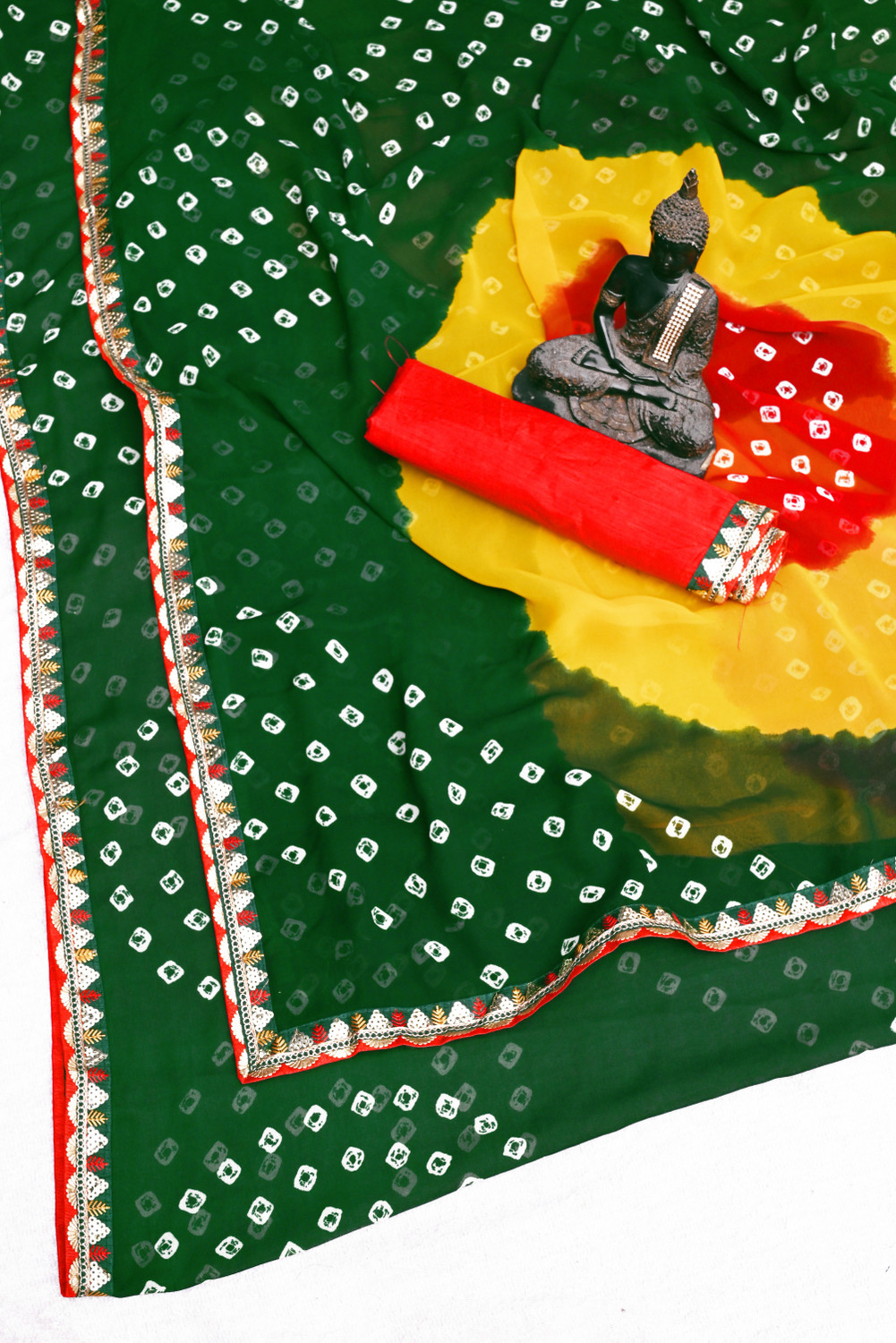 Image of ASTEYAM Printed Bandhani Georgette Saree