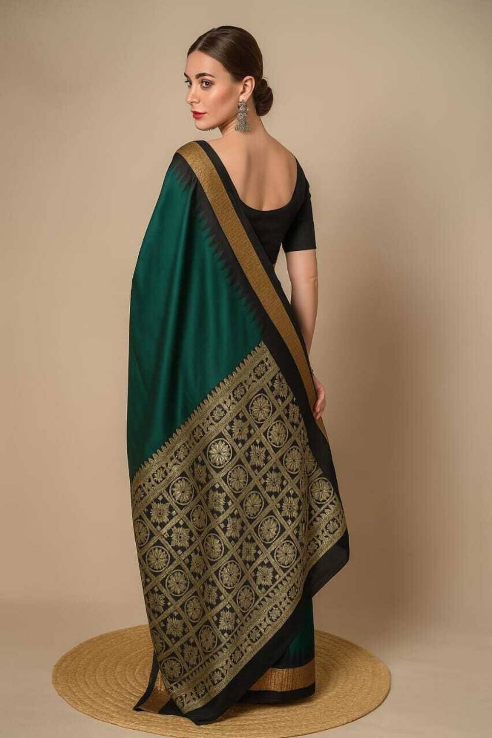 Afronza Solid/Plain, Temple Border Sambalpuri Art Silk Saree
