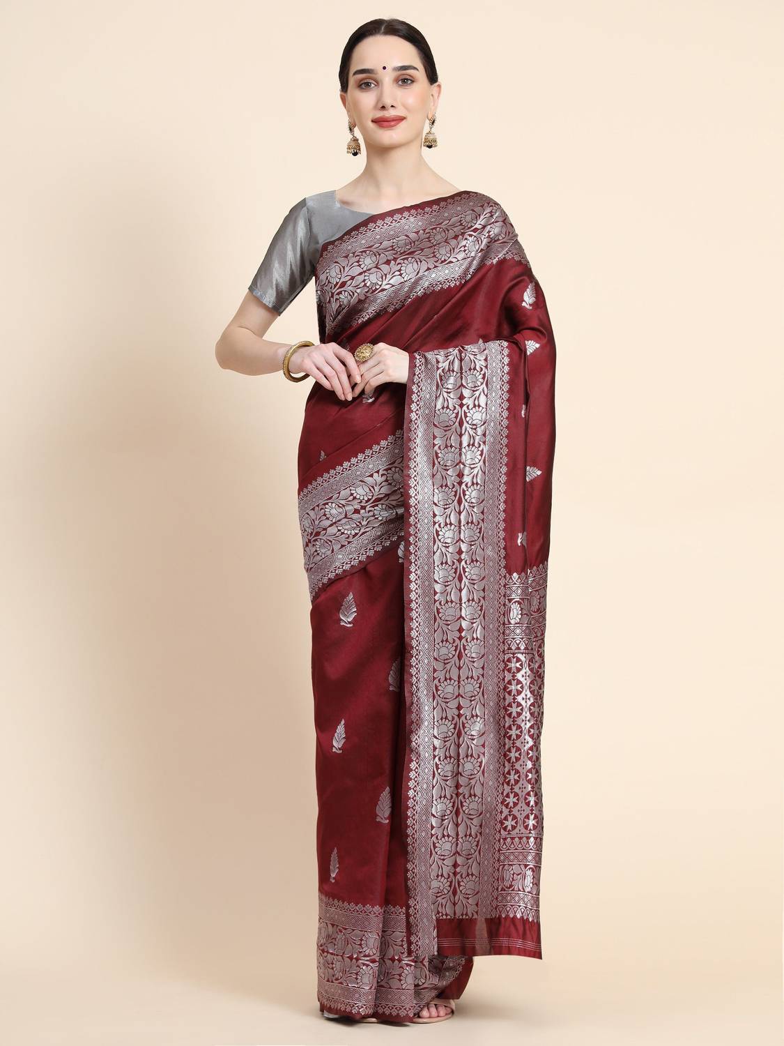 AVANTIKA FASHION Woven Kanjivaram Pure Silk, Art Silk Saree (Maro