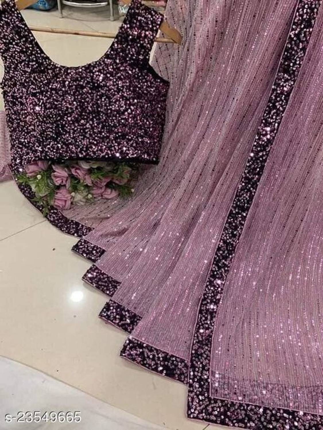 PATTARI Embroidered Bollywood Supernet Saree (Pink)