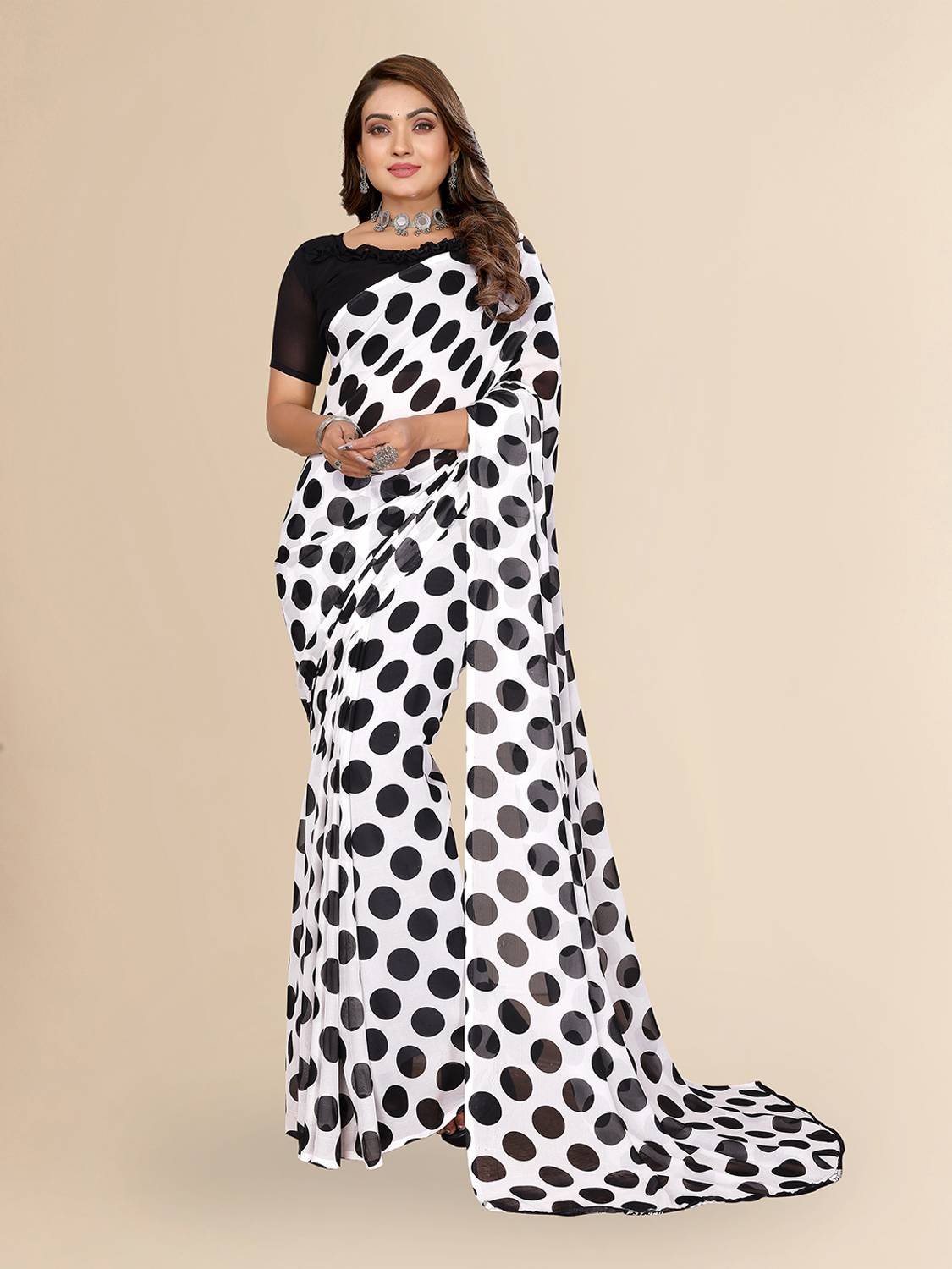 Anand Sarees Polka Print Daily Wear Georgette Saree