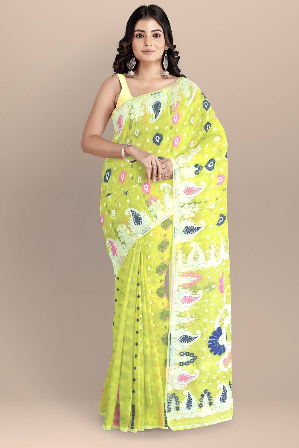 cloud vastra Woven Jamdani Cotton Blend Saree (Multicolor)