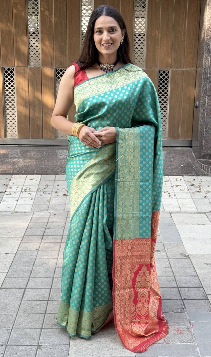 Aangan Silk Self Design Banarasi Silk Blend Saree