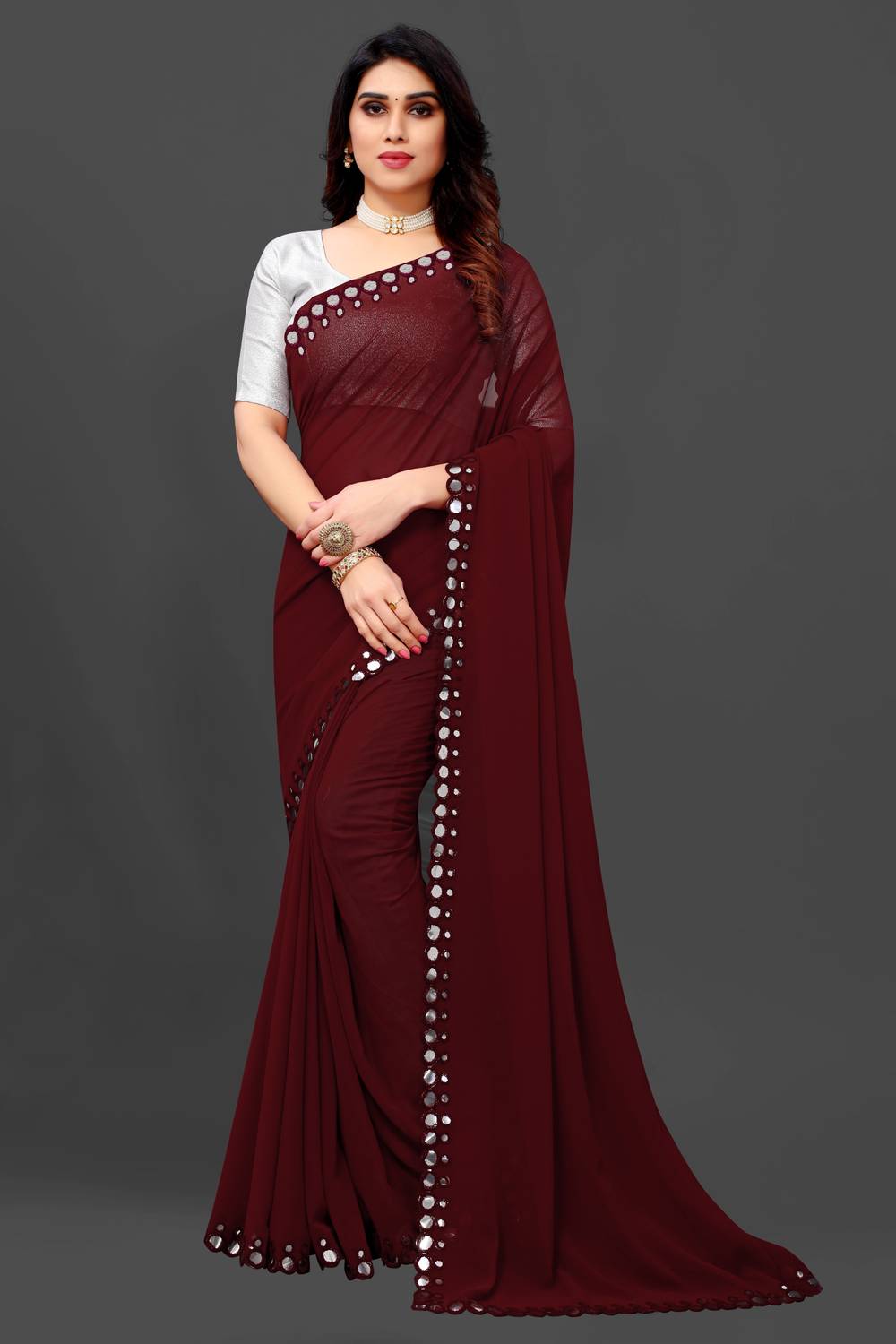 Bloriza Embroidered Paithani Georgette, Chiffon Saree