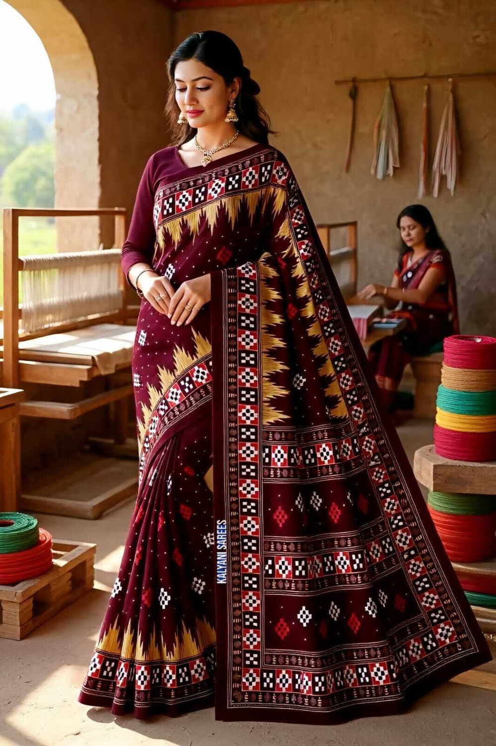 Image of Tareninx Printed Sambalpuri Pure Cotton Saree