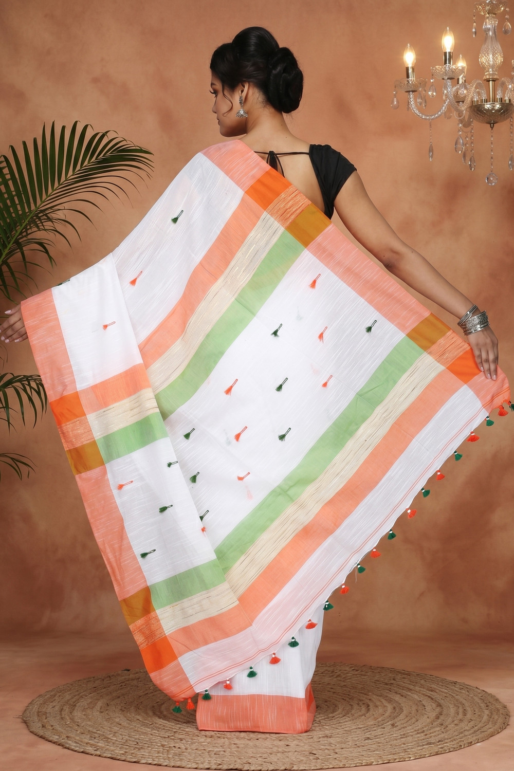 Image of PuJoy Self Design Tant Pure Cotton Saree