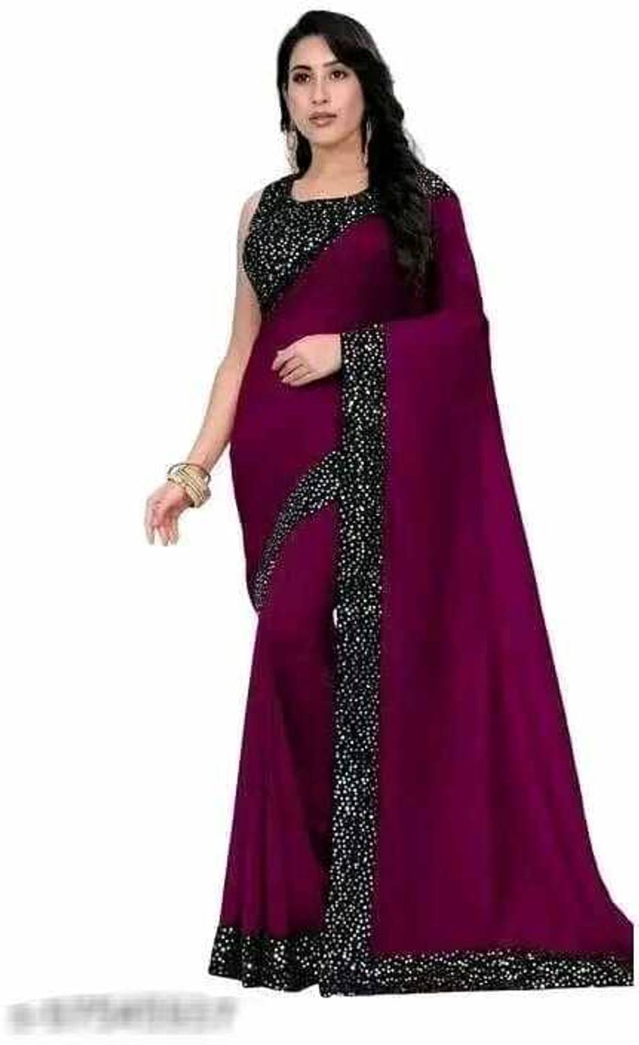 LDZONE Solid/Plain Banarasi Cotton Silk Saree (Purple)