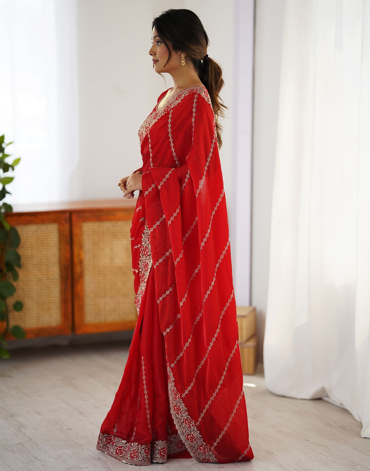 Image of Satrani Embroidered Bollywood Tissue Saree