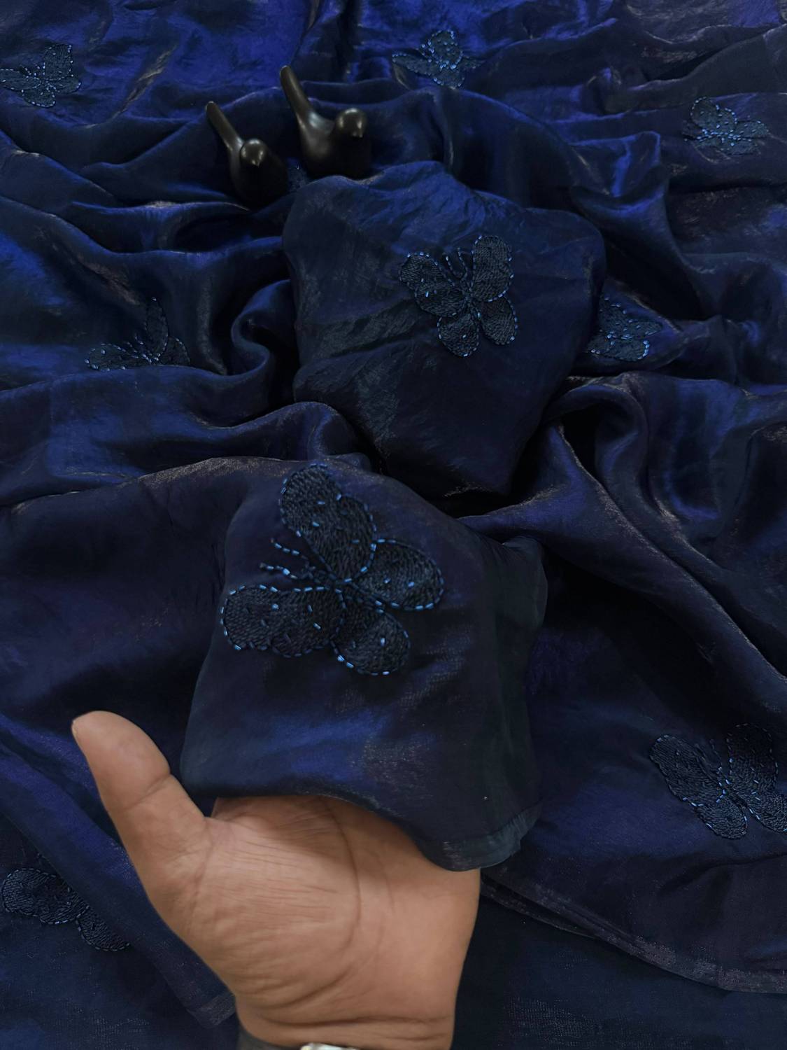 sadika Embroidered Bollywood Satin Silk Blend Saree - Image 1
