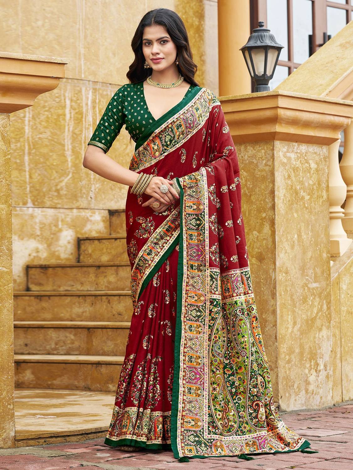 Tasrika Red Patola Tussar Silk Saree - Image 5