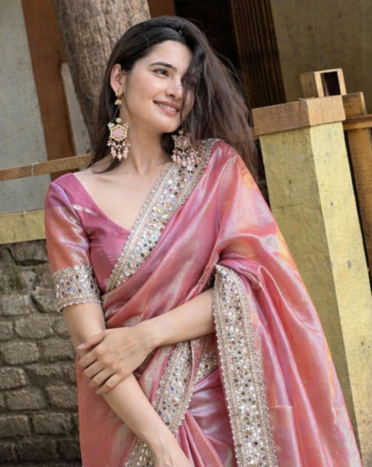 Image of Vinayak Textile Self Design Bollywood Tissue Saree