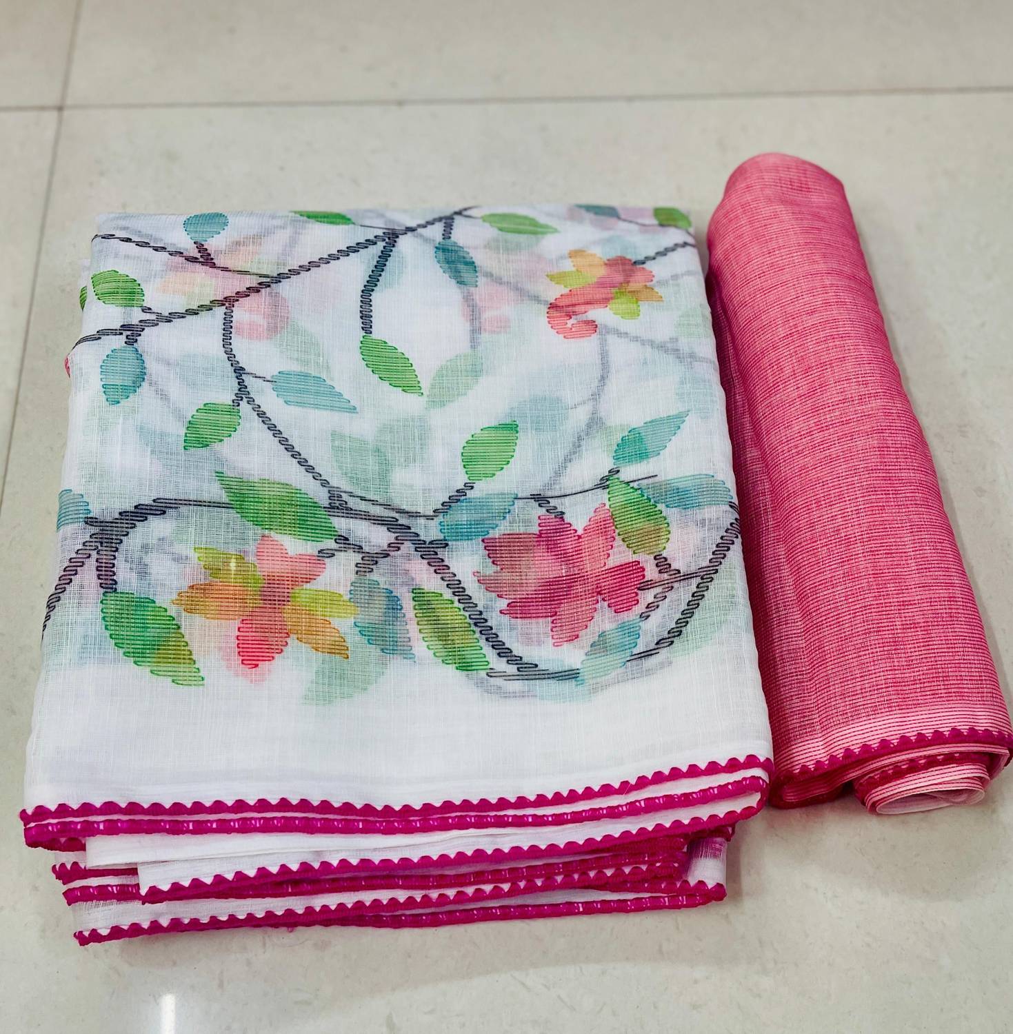 Anshal Floral Print, Printed Daily Wear Cotton Linen Saree