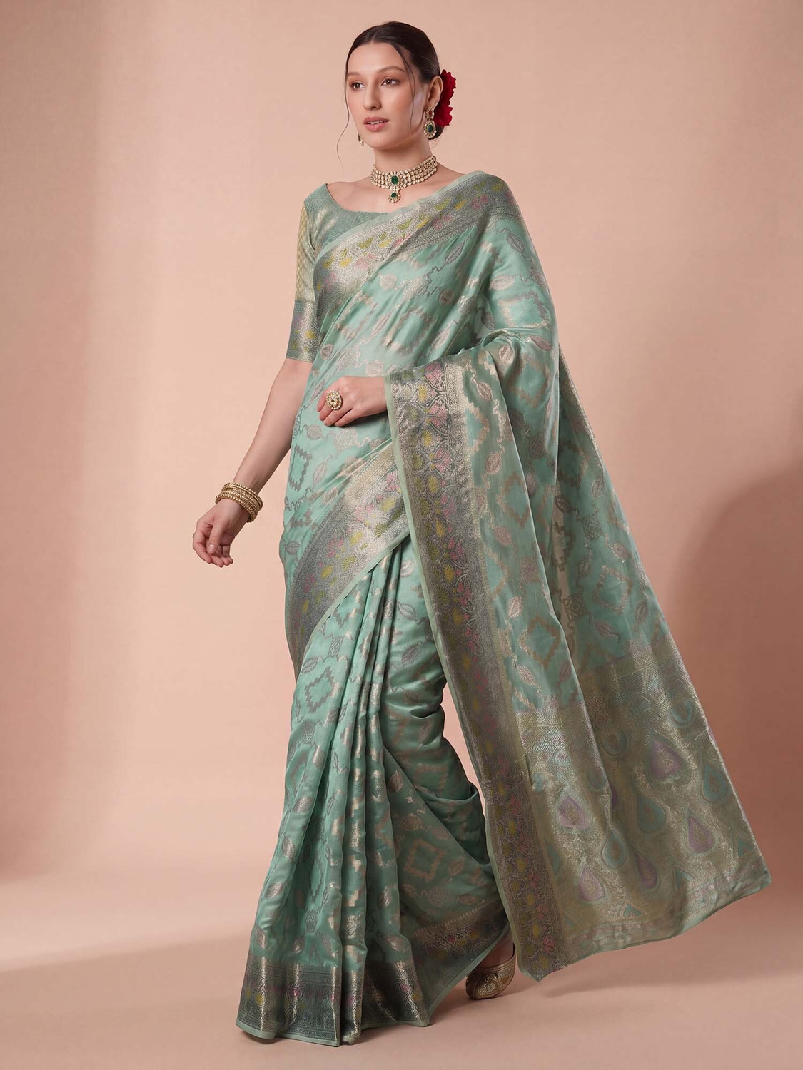Image of House of Pataudi Woven Banarasi Organza Saree
