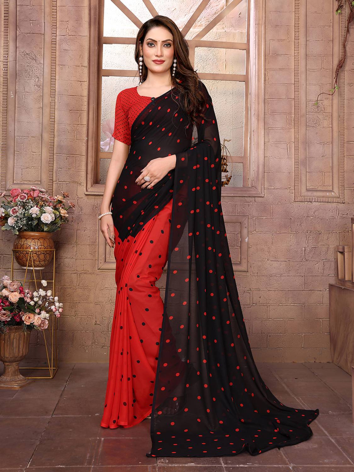 Anmi Polka Print, Printed Daily Wear Georgette Saree
