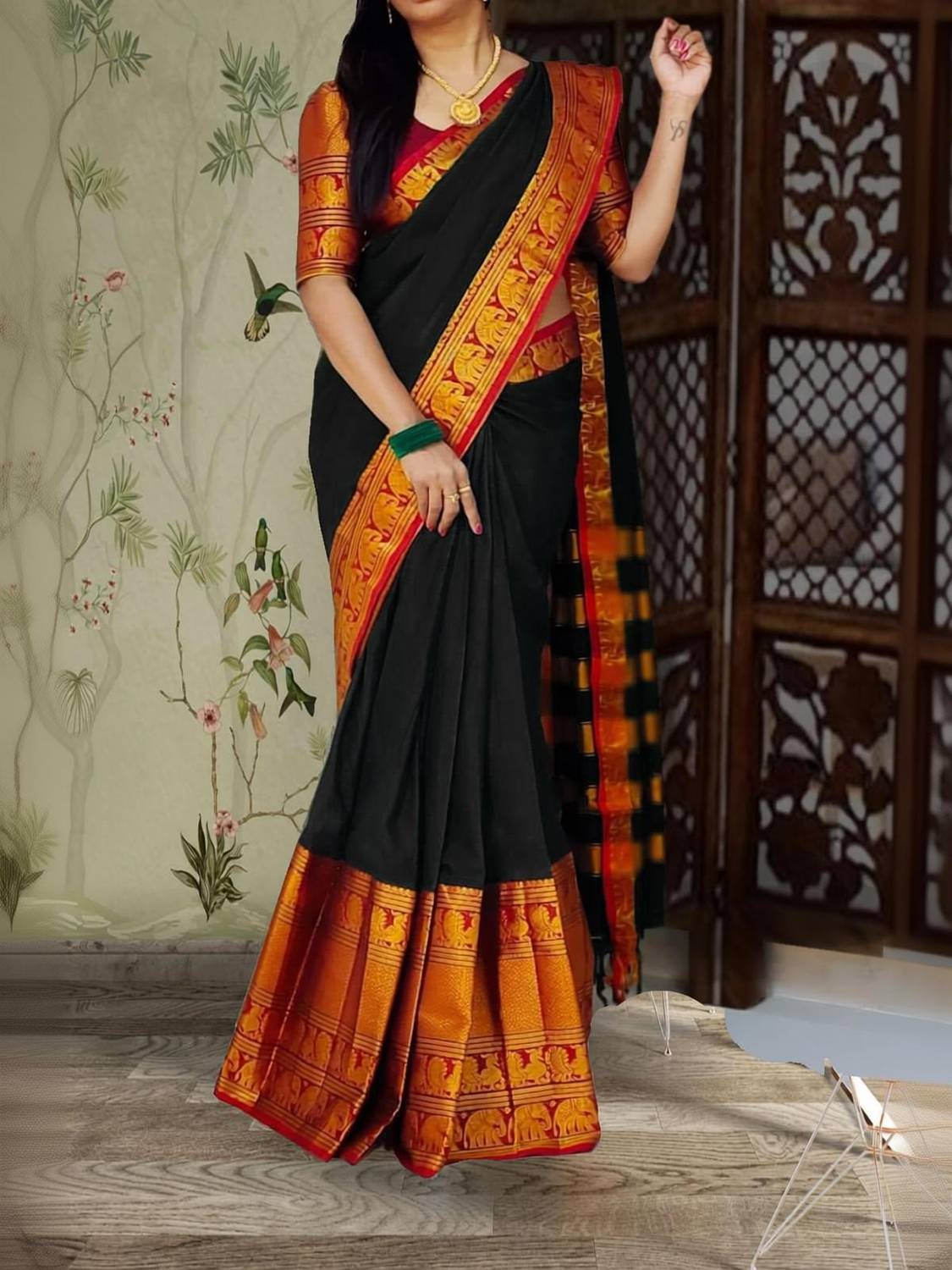 BilloRani Woven Kanjivaram Silk Blend Saree
