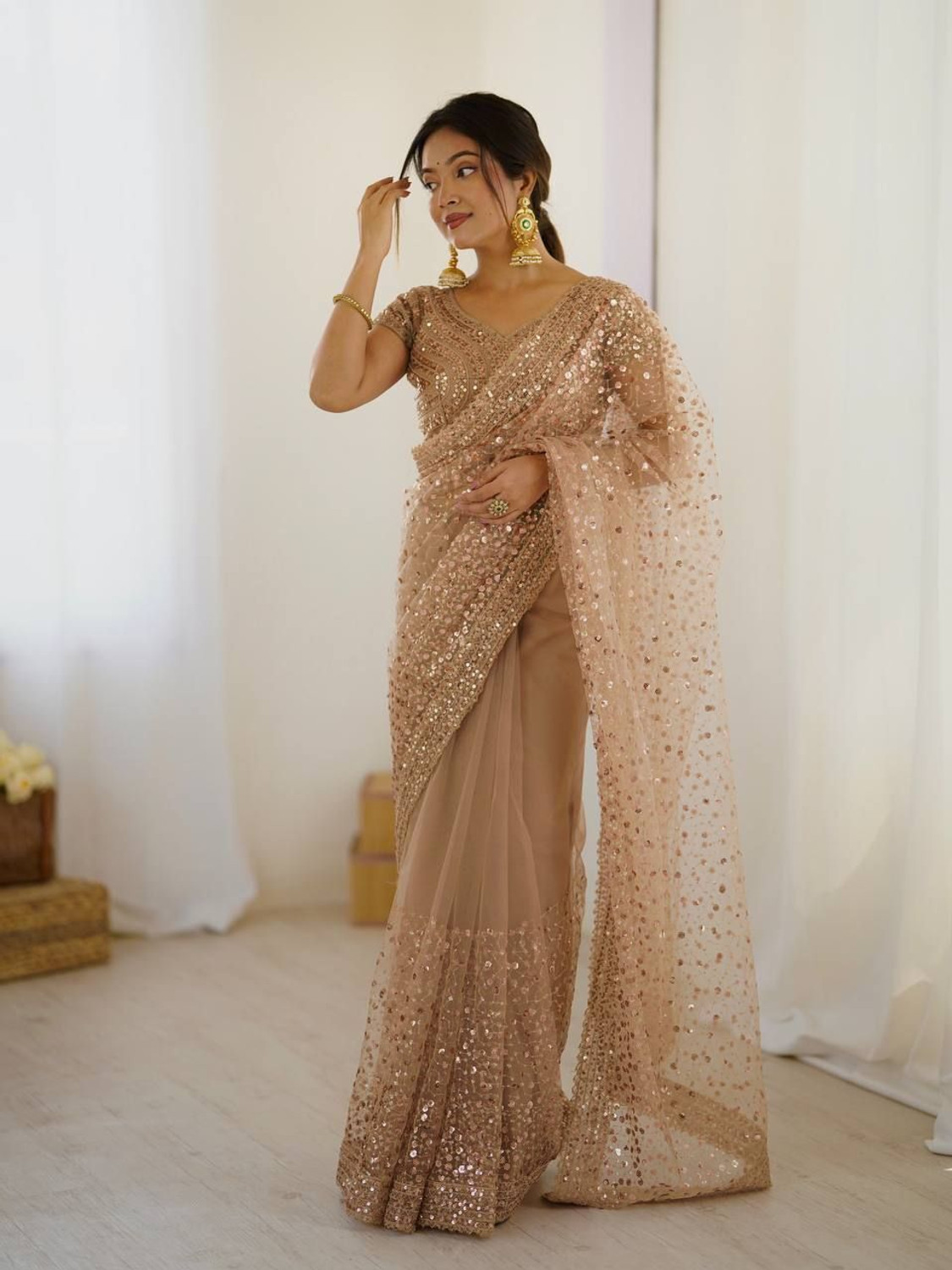 Image of Vinayak Textile Embellished Bollywood Net Saree