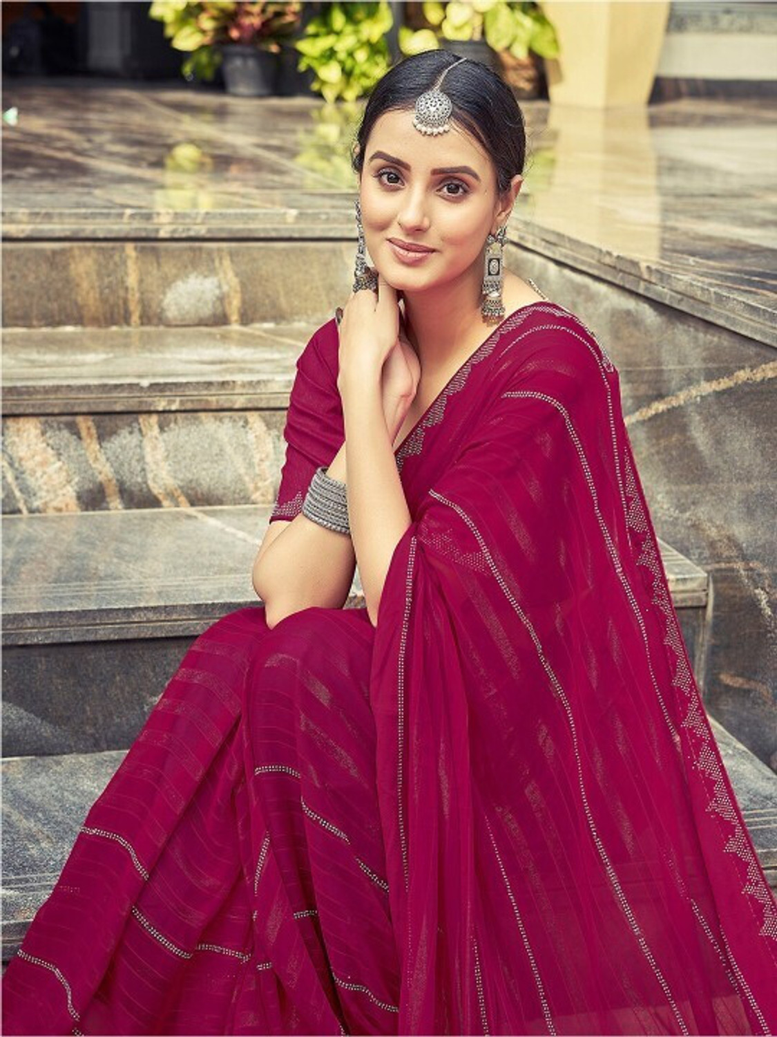 Image of HouseOfCommon Solid /Plain Kanjivaram Georgette Saree