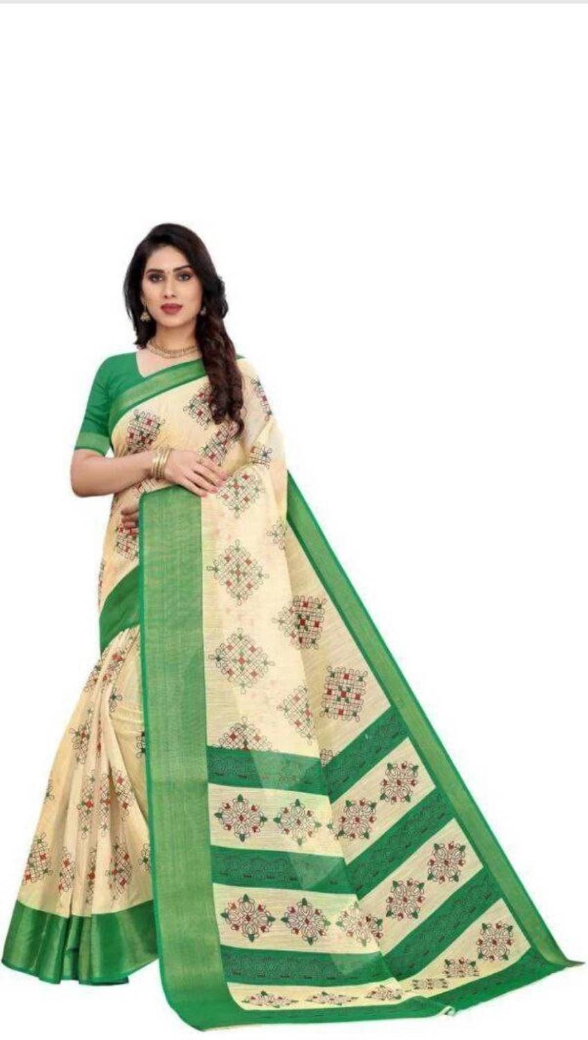 Bansari Textiles Floral Print Daily Wear Cotton Linen, Chanderi Saree