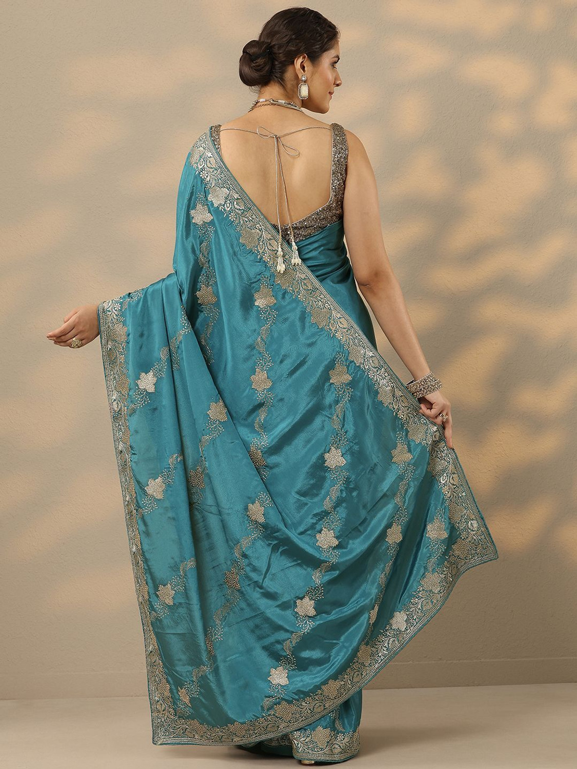 Image of LIBAS Embroidered Daily Wear Silk Blend Saree