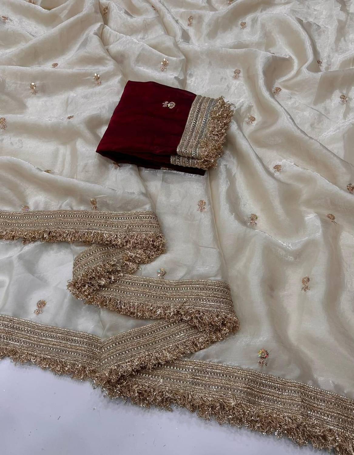 Classy Embroidered Bollywood Tissue Saree - Image 1