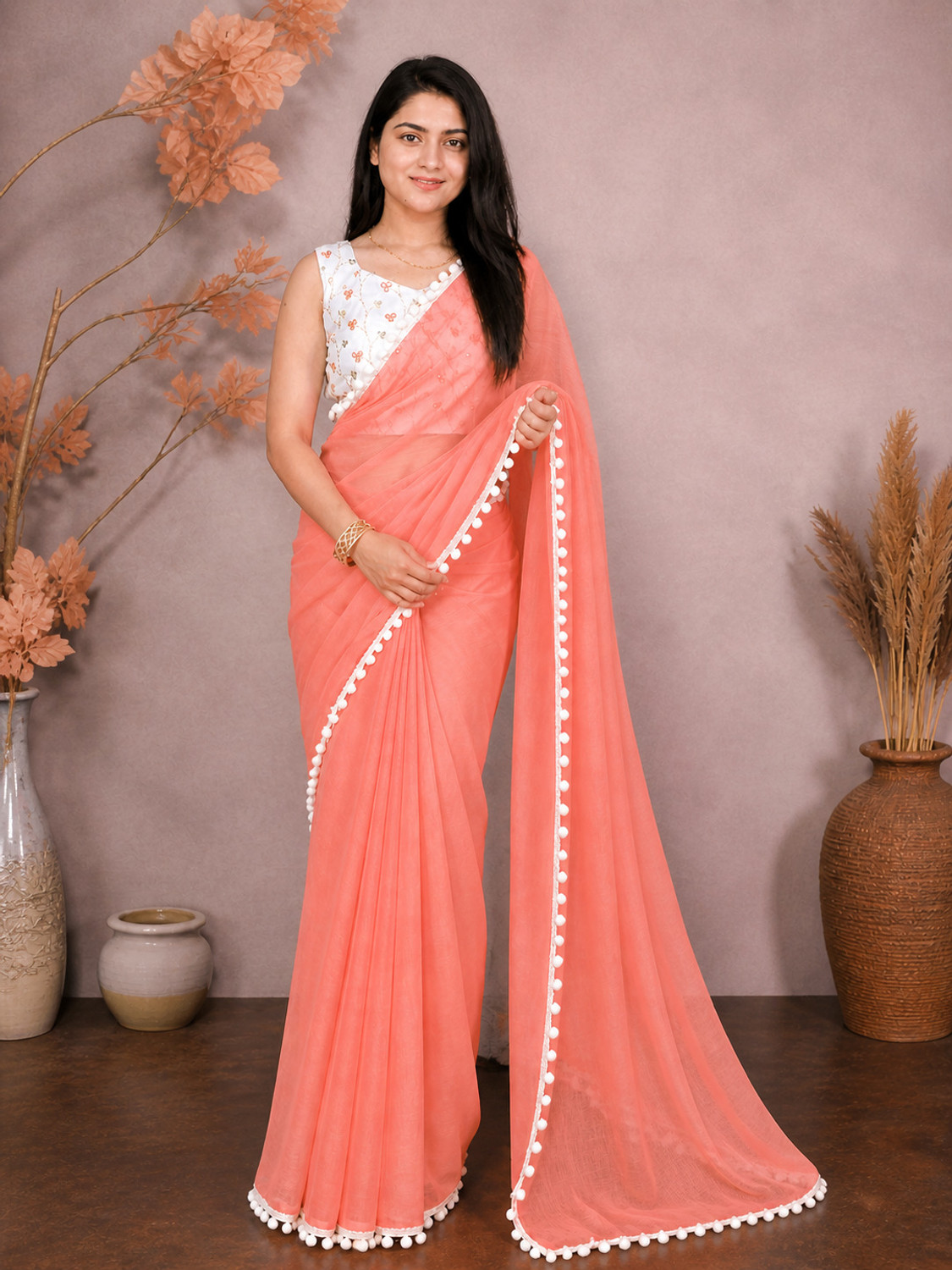 Image of Vijayhanuman Solid /Plain Daily Wear Georgette Saree