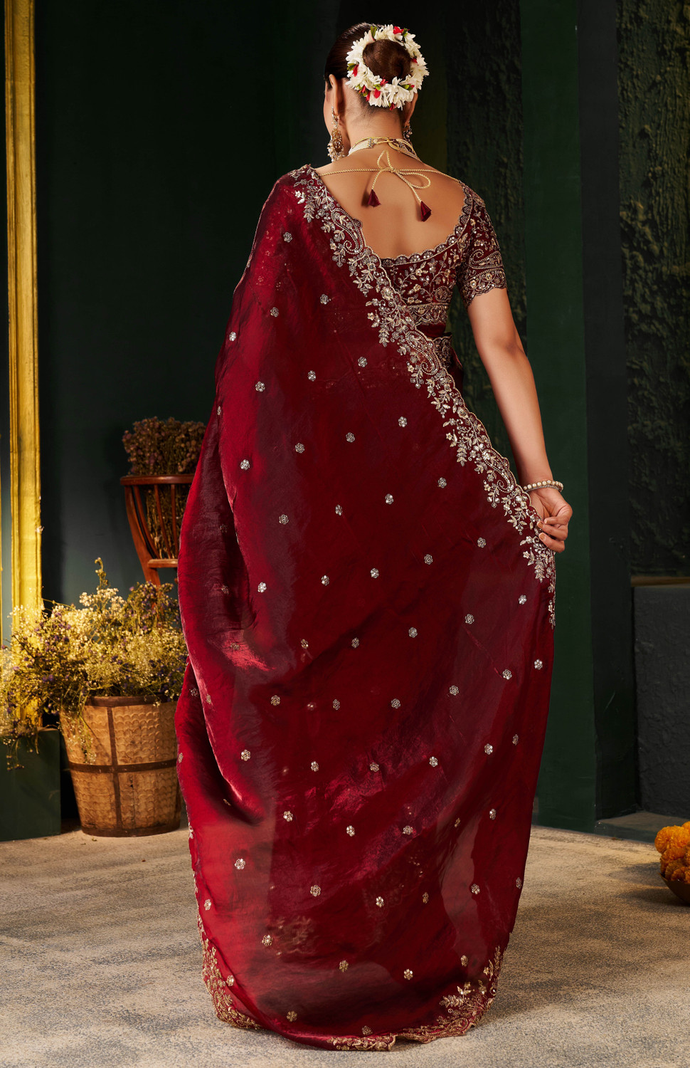 Image of Vivan Fab Embroidered, Embellished Bollywood Jimmy Jimmy, Satin Saree