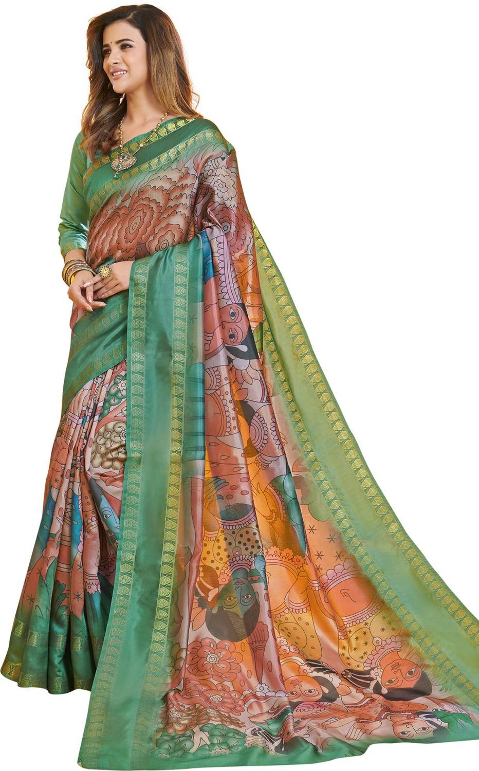 Akhilam Digital Print Kasavu Silk Blend Saree