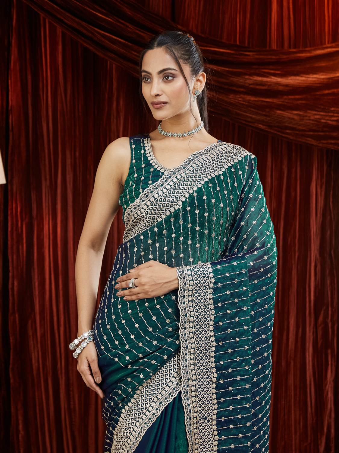 Image of KASEE Embroidered Bollywood Silk Blend Saree