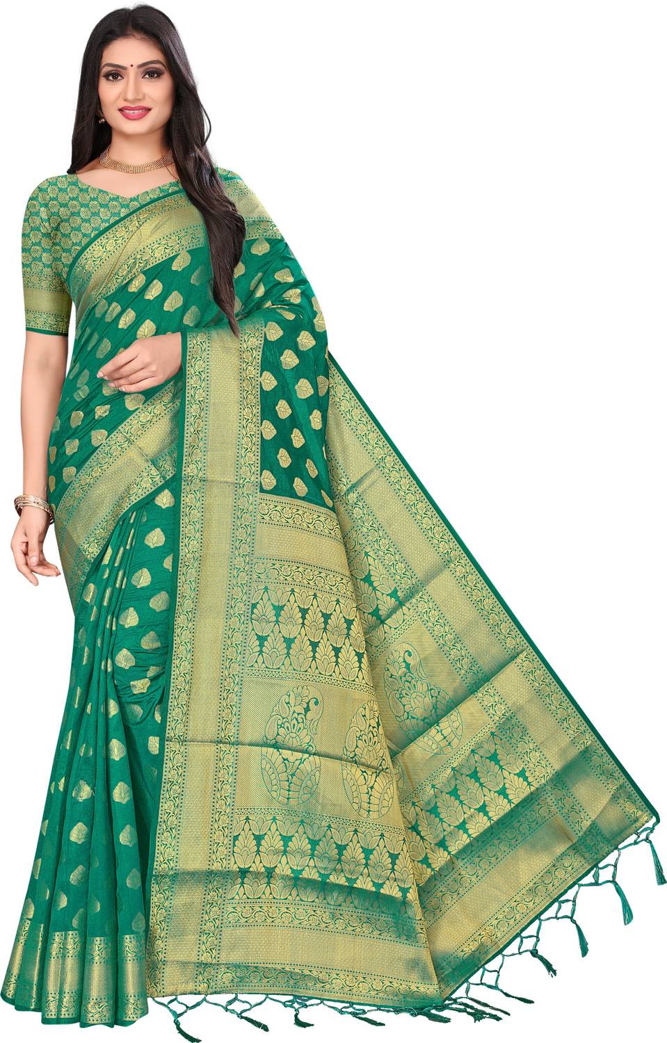 ALAGINI Self Design Banarasi Cotton Silk Saree
