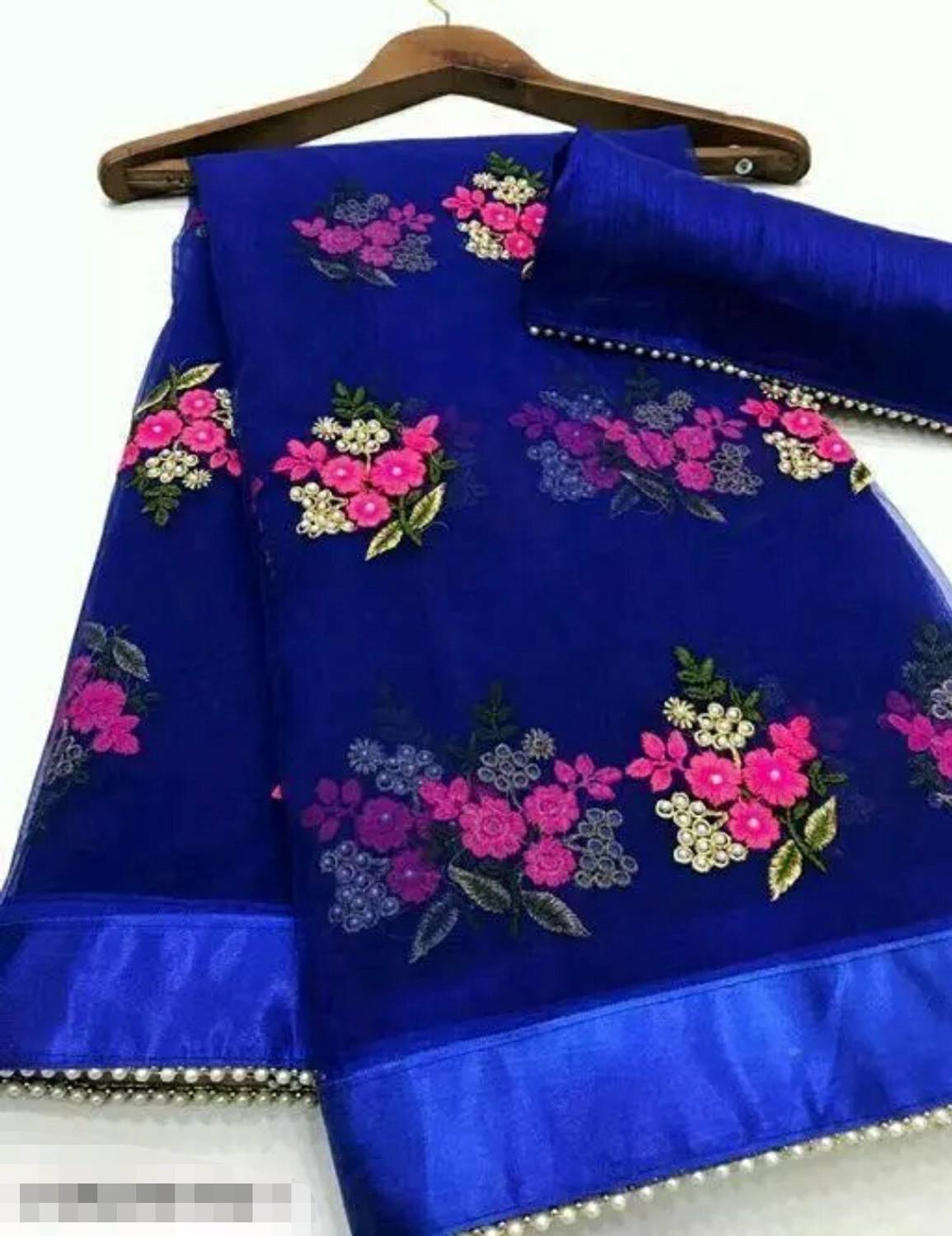 vallavi fashion Embroidered Bollywood Net Saree (Blue)