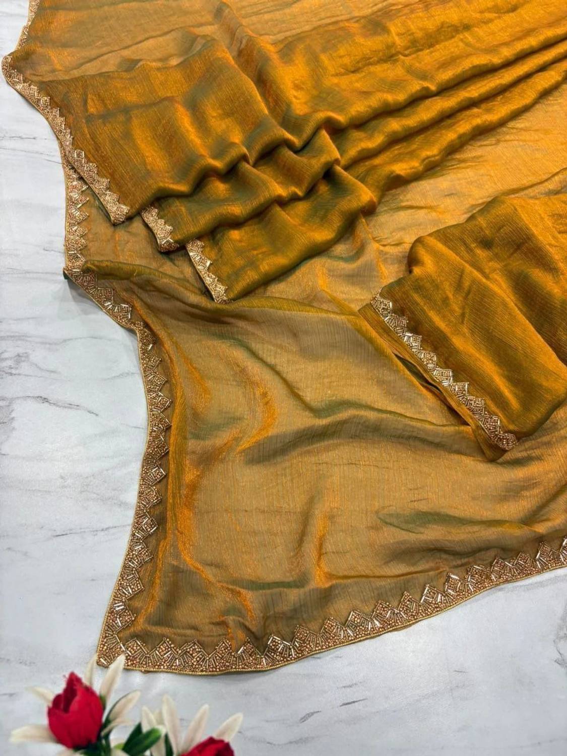 TIGERSNAKE Embroidered Bollywood Chiffon Silk Saree - Image 3